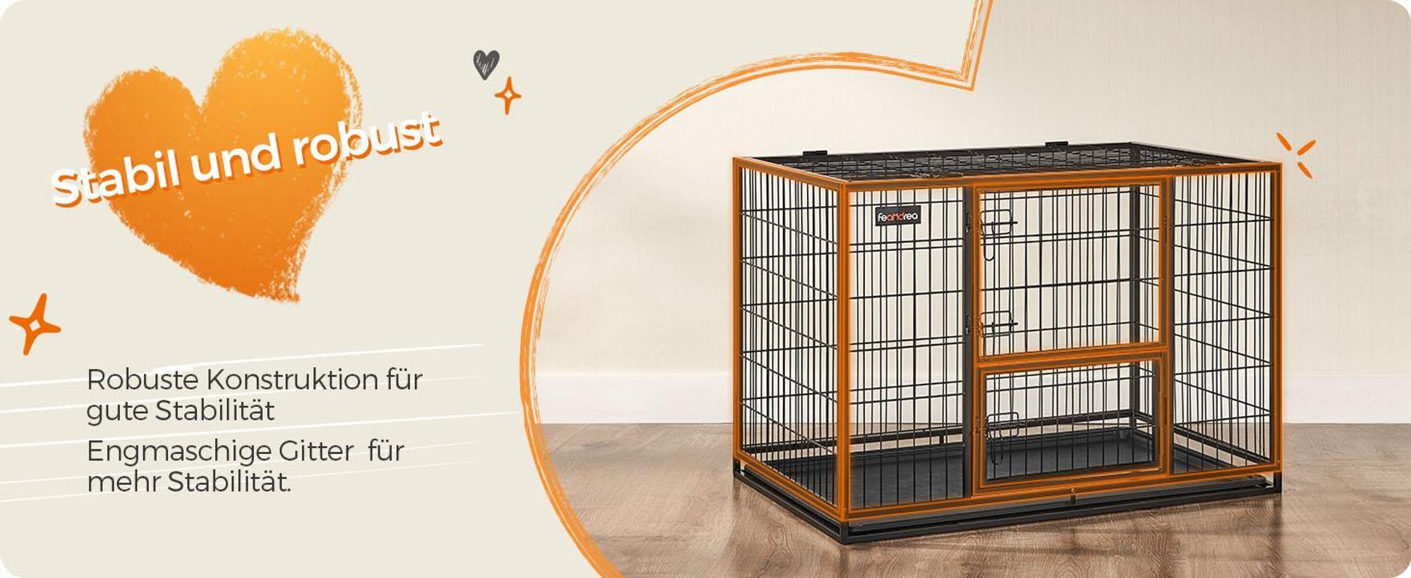 FEANDREA Hundekäfig, Hundebox mit 2 Türen, 107 x 70 x 74,9 cm