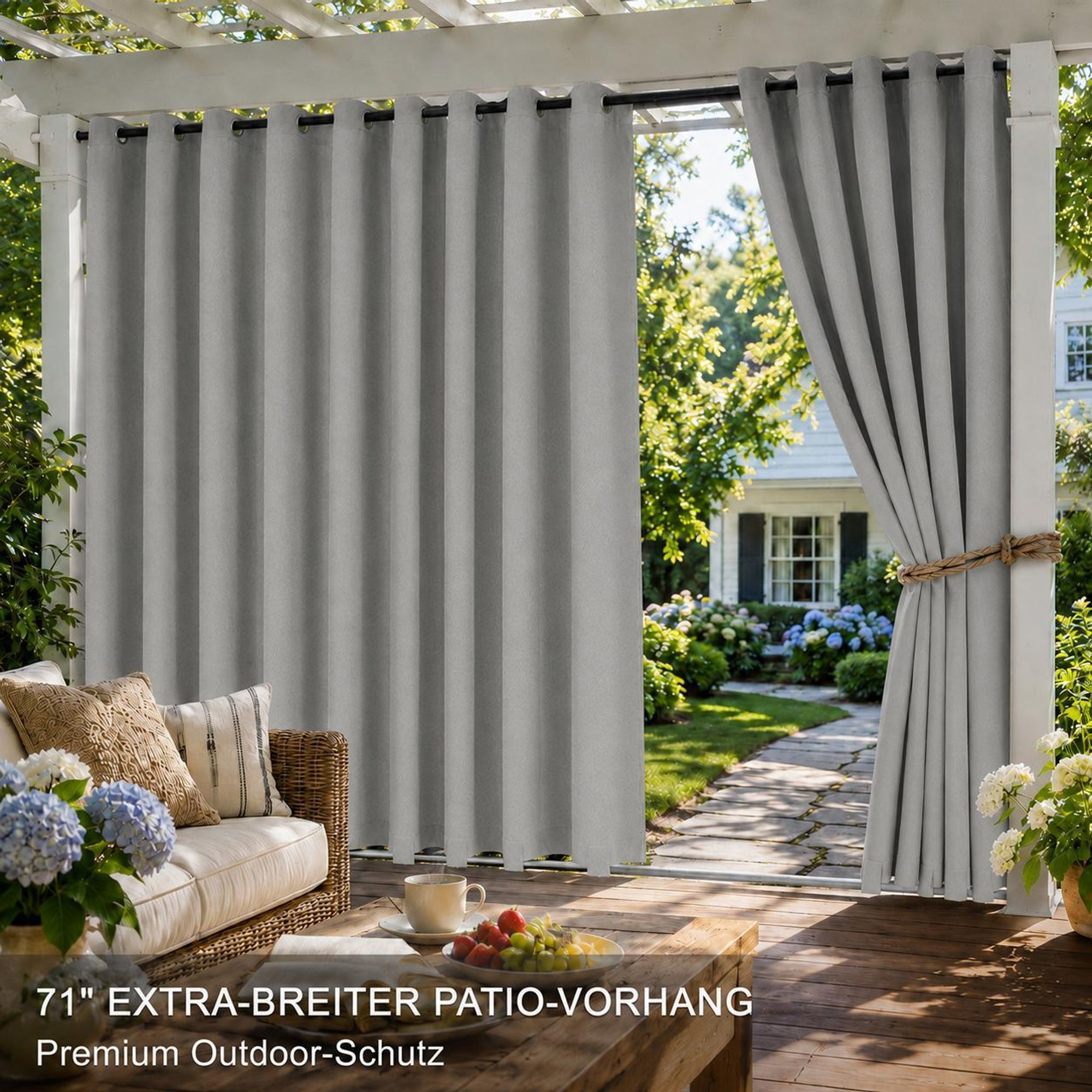1x Garden Outdoor Vorhang Wetterfest Mit ösen Wasserdicht extra breite Privatsphäre UV-Schutz für Balkon Terrasse Patio Pavillon, 180x213cm, Grau