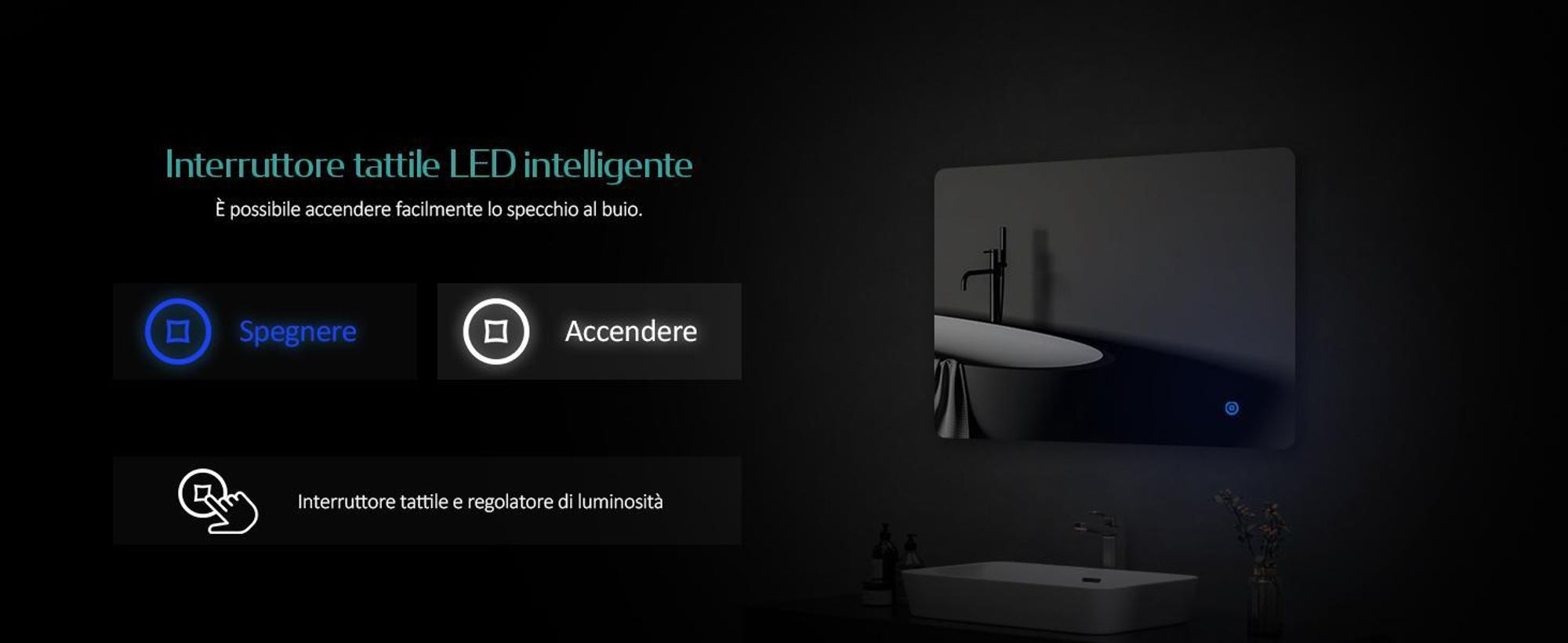 EMKE LED specchio da bagno 80x60cm specchio da bagno con illuminazione luce bianca fredda specchio da bagno specchio da parete con interruttore a sfioramento + antiappannamento