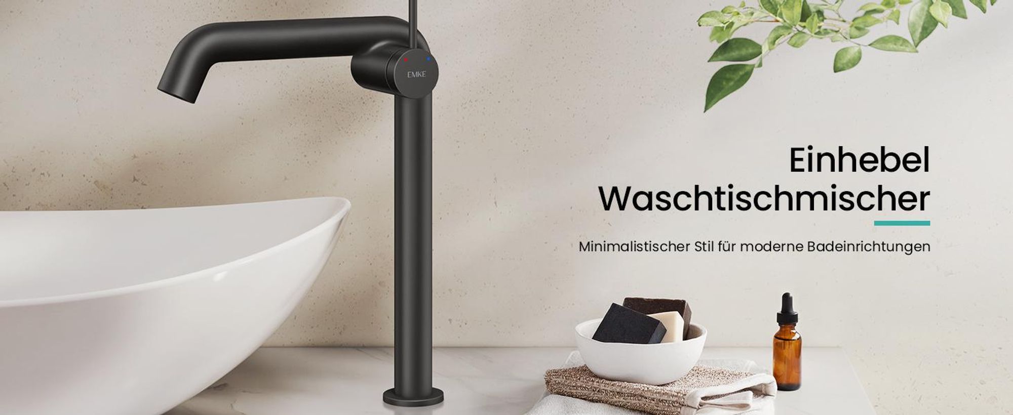 EMKE Einhebel-Waschtischarmatur, Badarmaturen 332x220x76mm , Wassersparend, Korrosionsschutz, Bleifreies Messing, Matt Schwarz