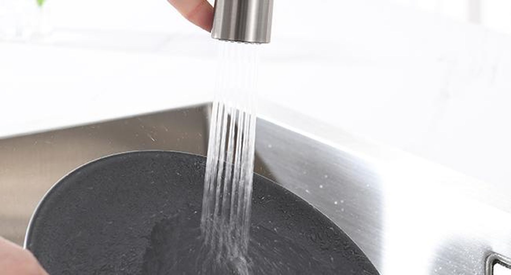 Cecipa Niederdruck Küchenarmatur Gebürsteter Edelstahl Ausziehbar, Wasserhahn Küche mit Brause, 360° Drehbar Spültischarmatur für Kleinspeicher
