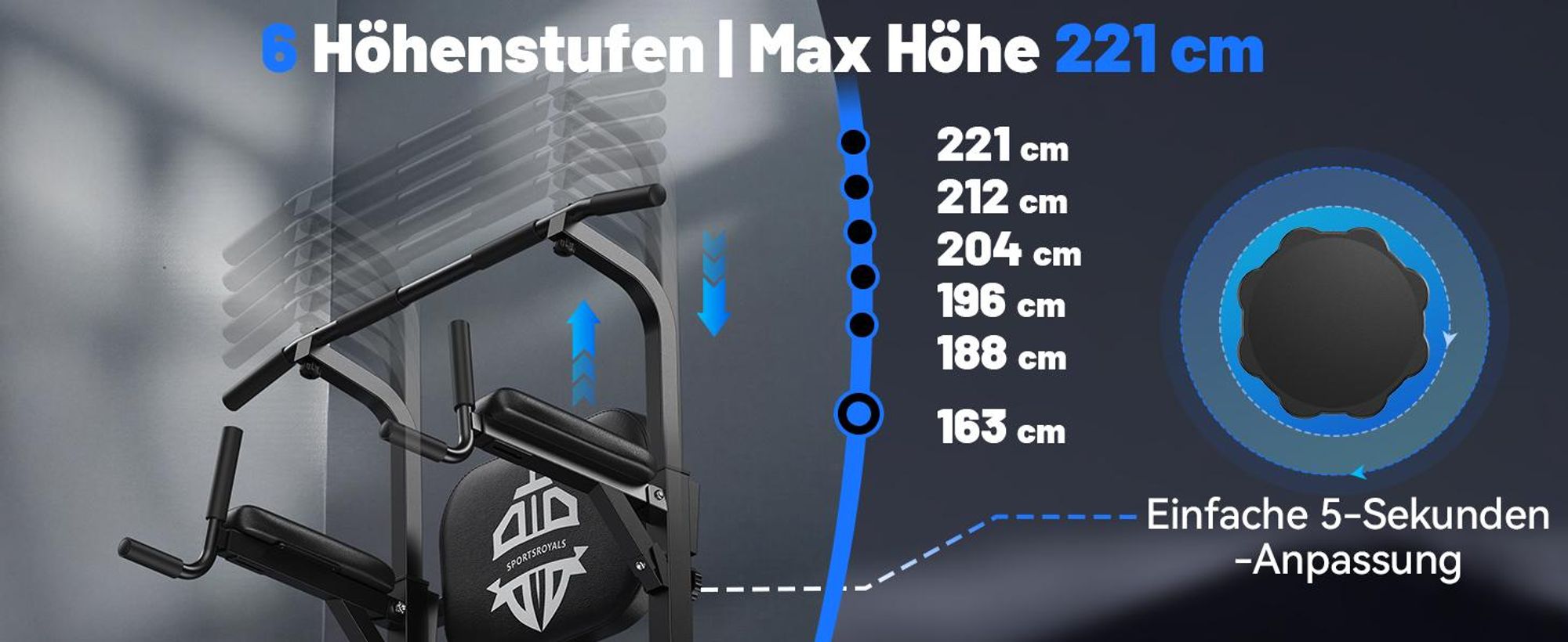 Sportsroyals Power Tower, Dip-Station, Klimmzugstange für das Krafttrainingsgerät im Heim-Fitnessstudio, 204 kg