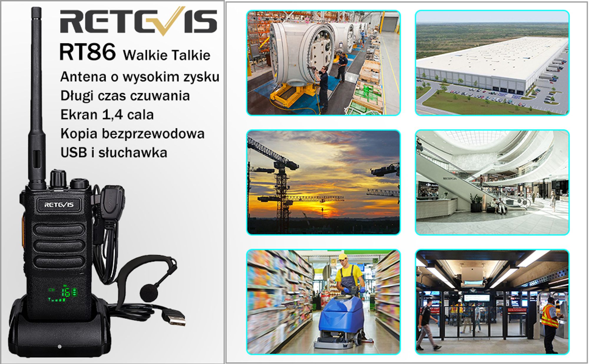 Retevis RT86 Radiotelefony dwukierunkowe, walkie-talkie, walkie-talkie o dużej mocy 2600 mAh, alarm Vox Squelch Scan (czarny, opakowanie 3 szt.)