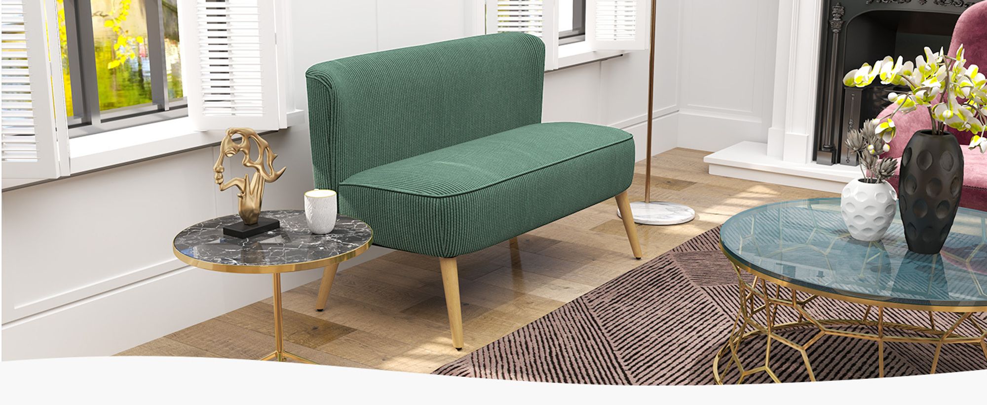 HOMCOM 2 Sitzer Sofa, Gepolsterte Couch mit Kordoptik, Holzbeine für Wohnzimmer