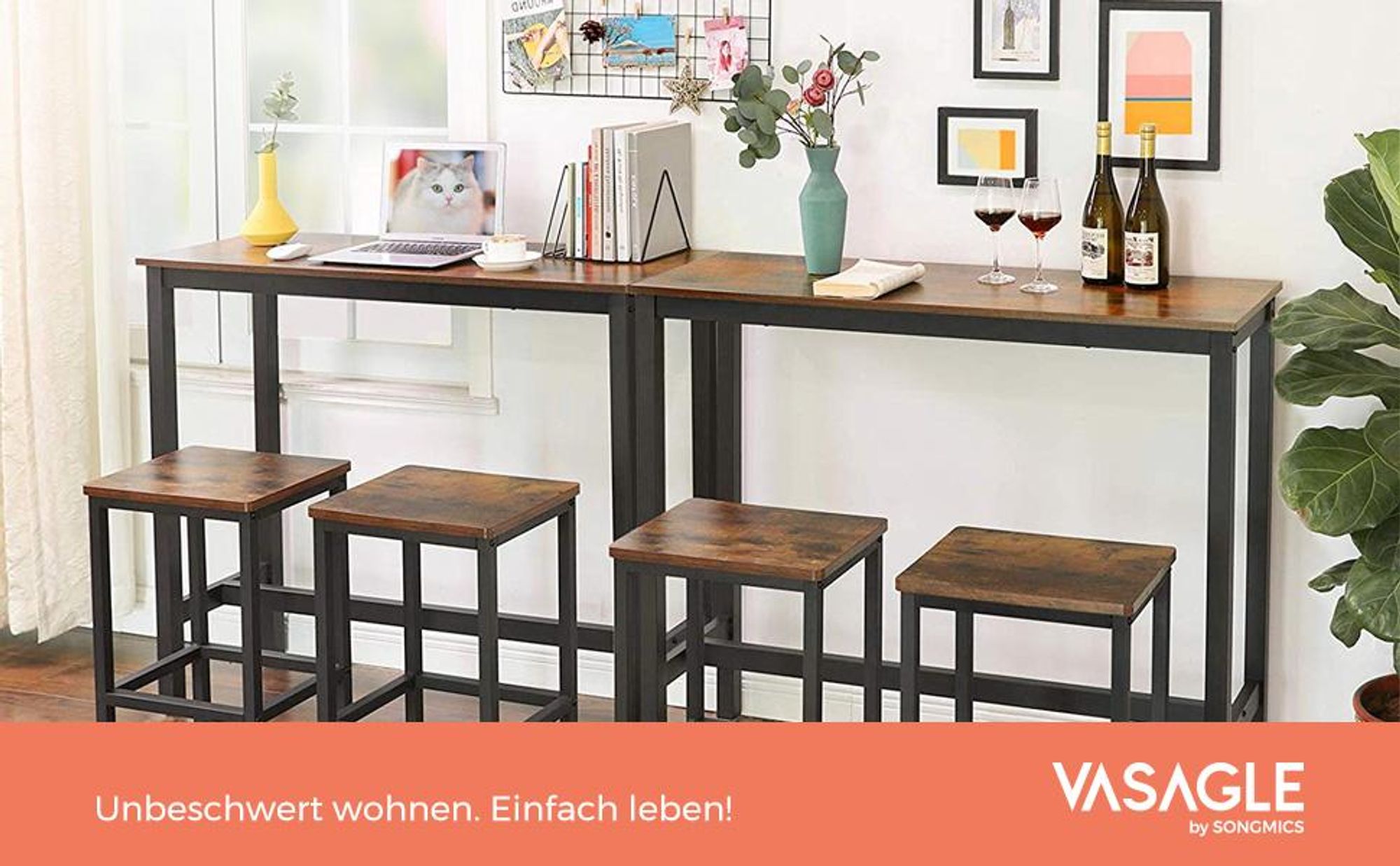 VASAGLE Bartisch Küchentisch Bistrotisch, Stehtisch, 100x40x90cm/120x40x100 cm,10+12X