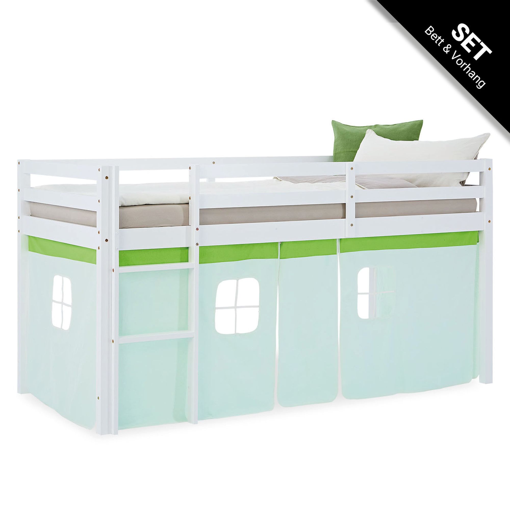 Hochbett als Set mit Vorhang (ohne Lattenrost)