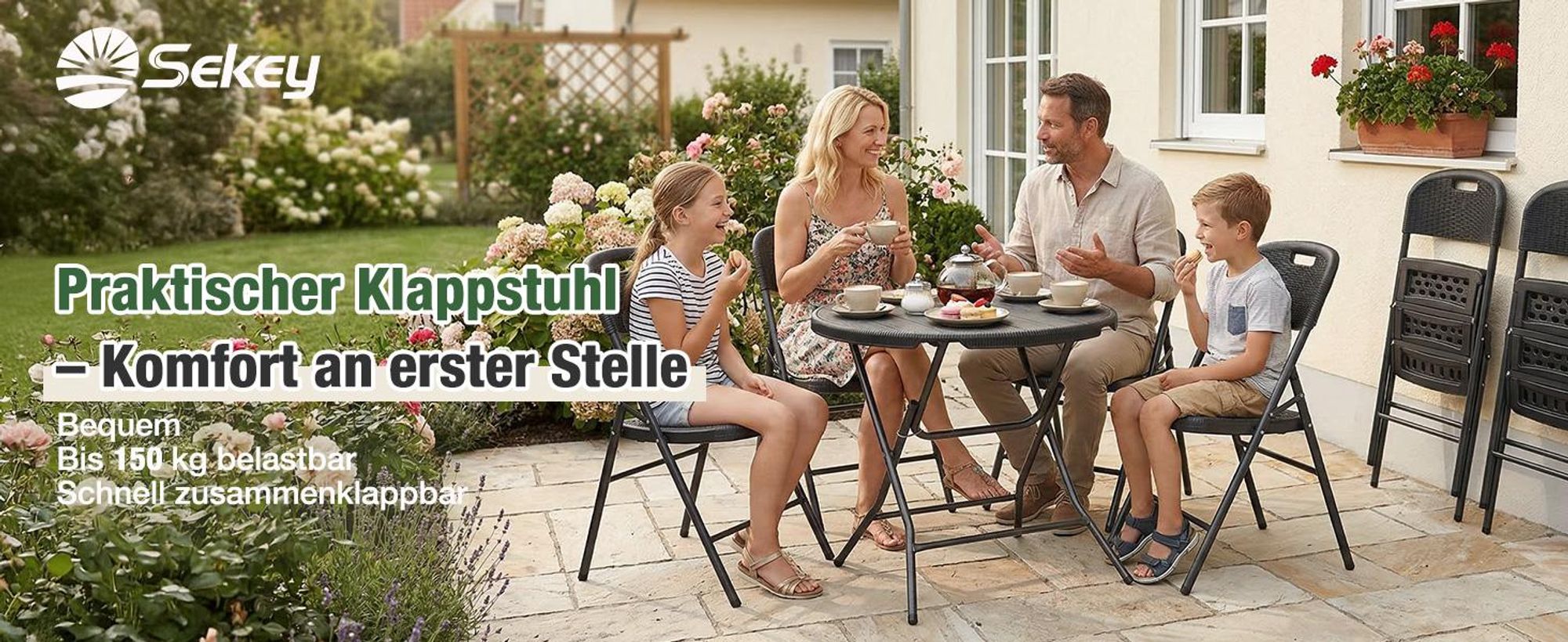 Klappstuhl Set bis 150kg belastbar faltbar stabil Terrasse Gartenstuhl 2er Set