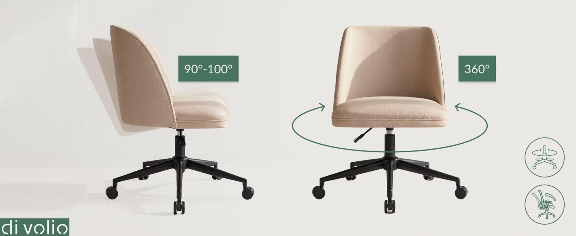 di volio Schreibtischstuhl Fano, gemütlicher Drehstuhl Homeoffice, Beige