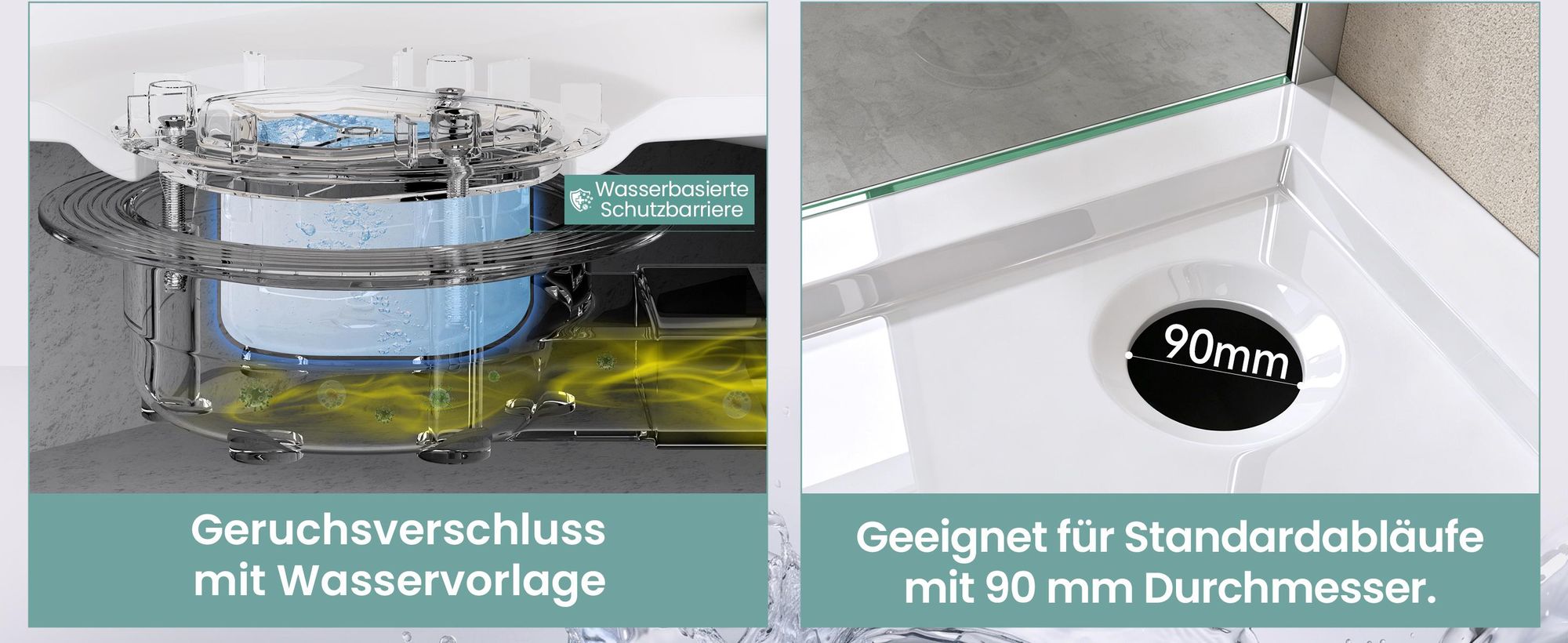 Mai & Mai Ablaufgarnitur für eine Duschtasse  Ø 90mm Ablaufloch Abfluss Grau Durchmesser: ca.45mm Entleerungsleistung von 20L pro Minute AL005
