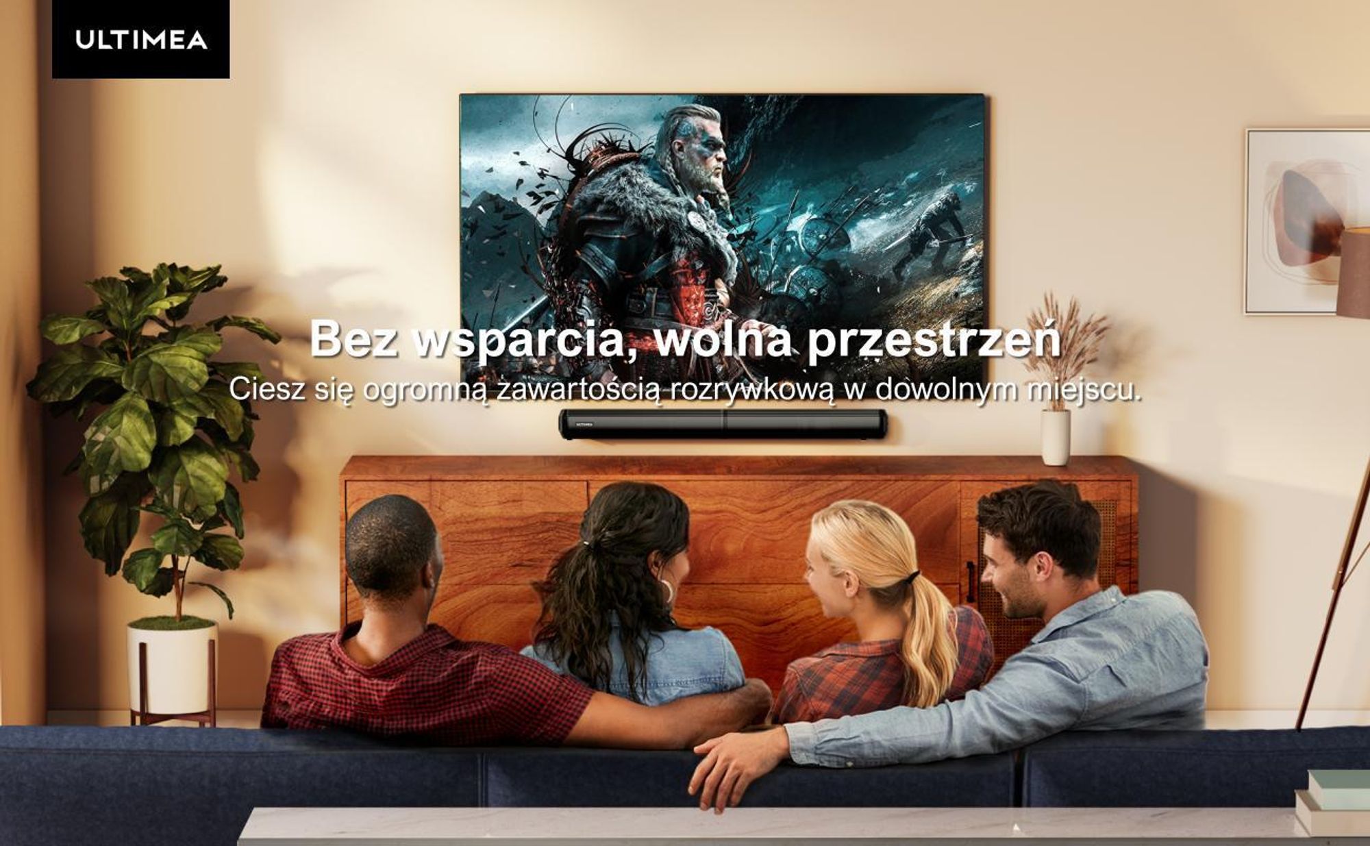 Soundbar ULTIMEA do telewizorów, dzielony soundbar 2 w 1 o mocy 100 W z Bluetooth® 5.3, głośnik telewizyjny z 3 trybami korektora i regulowanym basem, ARC/optyczne/Aux
