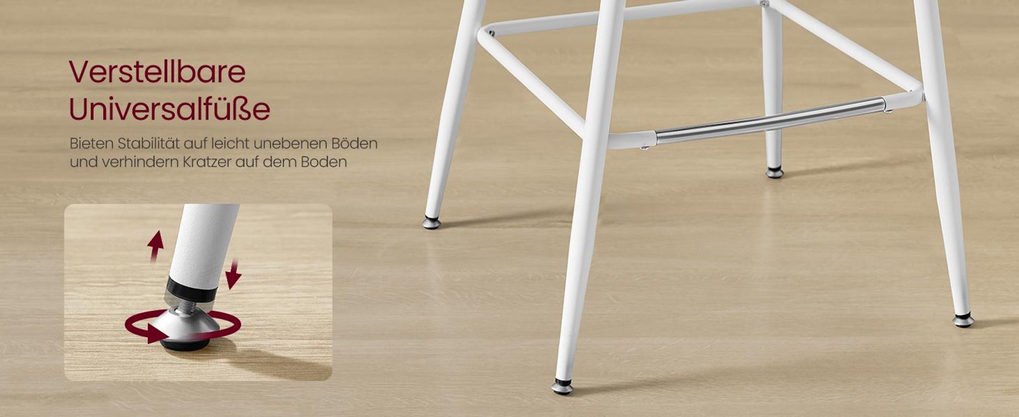 VASAGLE Barhocker 2er Set, ergonomische Rückenlehne, Metallbeine mit verstellbaren Universalfüßen, 62 cm hoch, Taubengrau