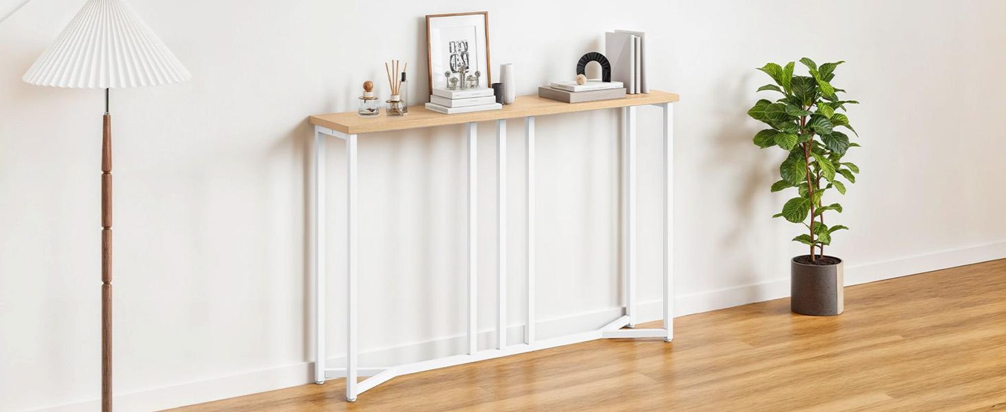 Schlanker Konsolentisch 100×20×80cm, Holz, breite Ablage, Weiß für Flur, Wohnzimmer & Schlafzimmer