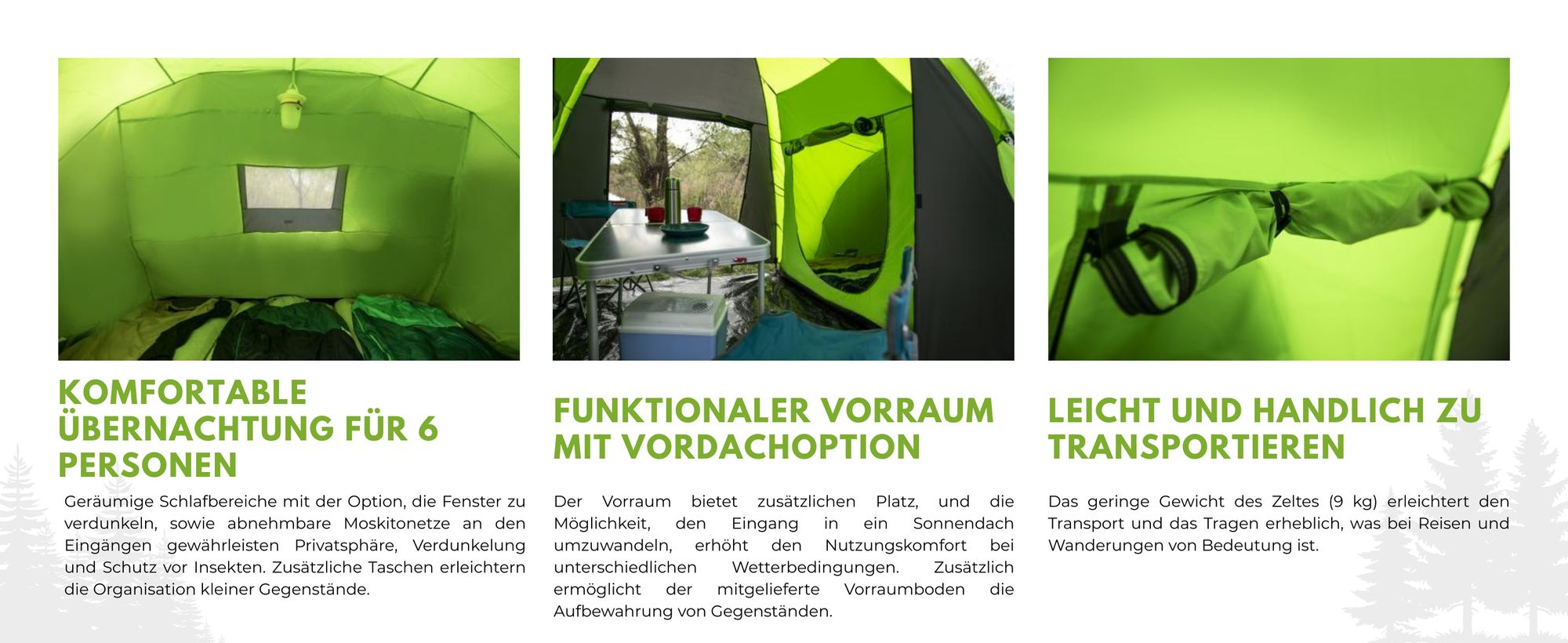 PEME Bojan 6 Familienzelt 6 Personen Zelt Tunnelzelt Wasserdicht 4000 mm Großes Vorzelt Stehhöhe Moskitonetz Campingzelt Festivalzelt Vis-a-Vis Grün