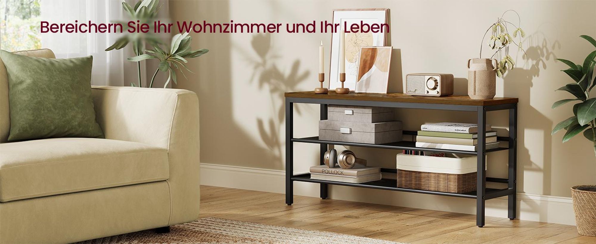 VASAGLE Sitzbank mit 3 Ebenen, Schuhregal im Industrie-Stil, für Flur, einfache Montage, braun-schwarz