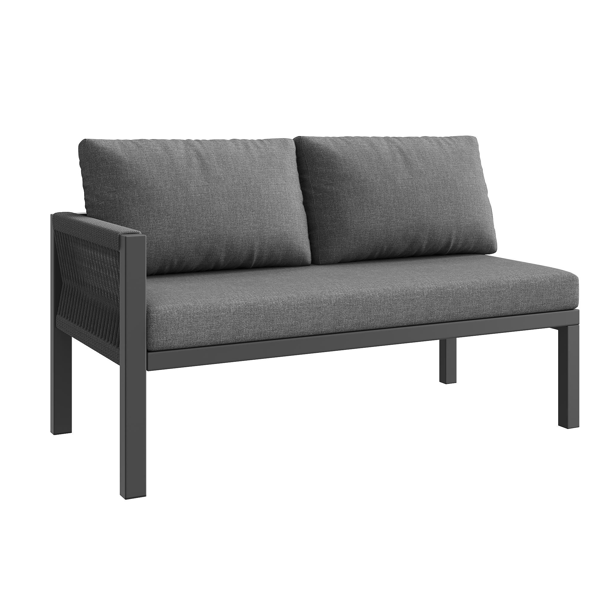 Flieks Gartenlounge-Set 6-tlg. aus verzinkter Stahlrahmen, Gartenmöbelset 8-9 Personen, Glastisch mit Marmoroptik, Terassenmöbelset Seil, Grau
