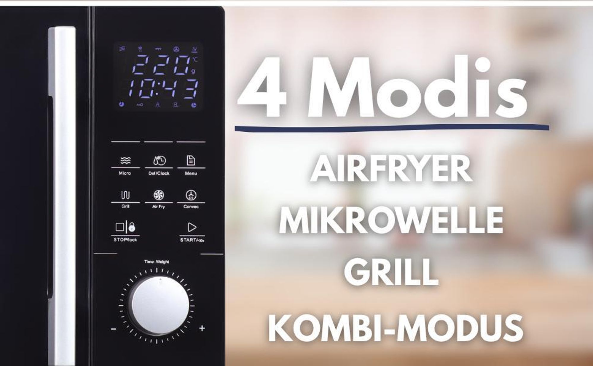 Sommertal 4in1 Mikrowelle MW2200 25L - Touch, Grill, Heißluft, 8 Programme, 60 Min Timer, Kindersicherung, Express-Start, Rost, Crisp-Pfanne