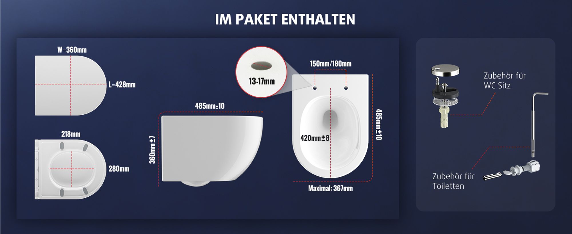 Rainsworth Hänge WC Spülrandlos Toilette - 360° Einloch Superspin Spülung Wand WC, Toilettenbecken Toilettenspülung Geräuscharm