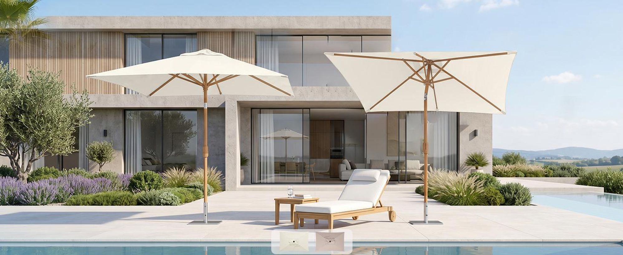 Sekey Rechteckiger Sonnenschirm 200x150 cm Holzoptik, Knickbar, UV-Schutz 50+, Gartenschirm für Balkon und Terrasse, Creme