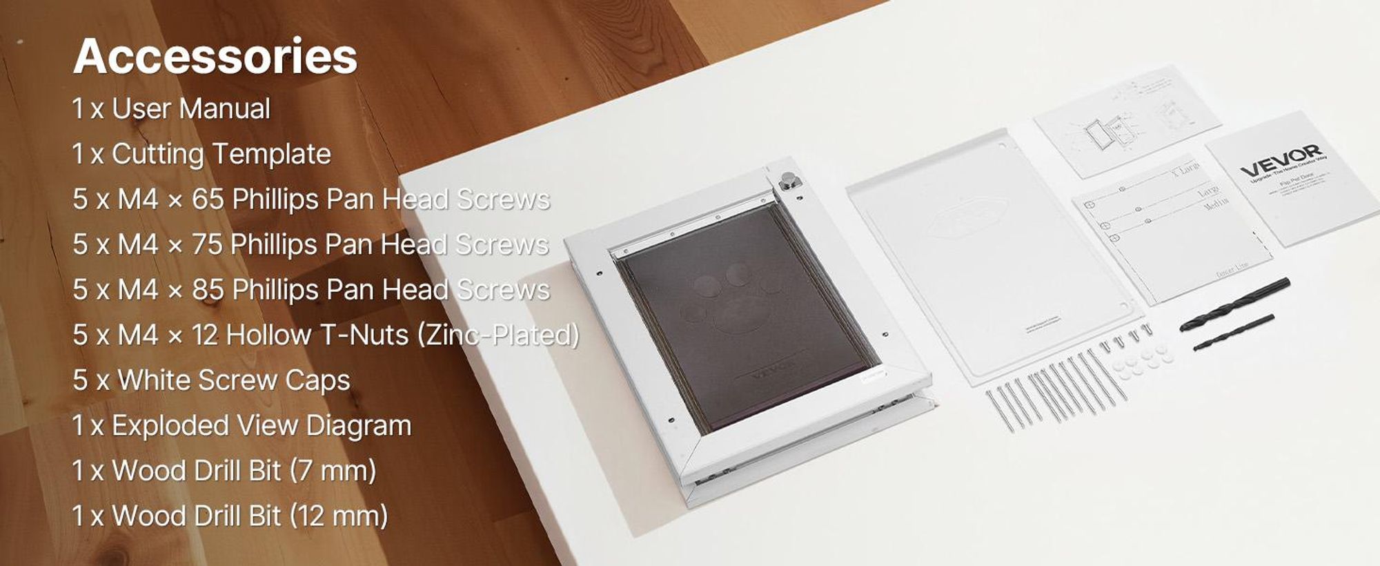VEVOR Haustür, 21 cm x 30,3 cm Aluminiumrahmen mit Schloss und Klappsystem, wetterfeste Hundetür, einfach zu installieren in Innen- oder Außentüren, Haustür geeignet für Katzen und Hunde (Weiß-Klein), m-a, 3 Paneele-b
