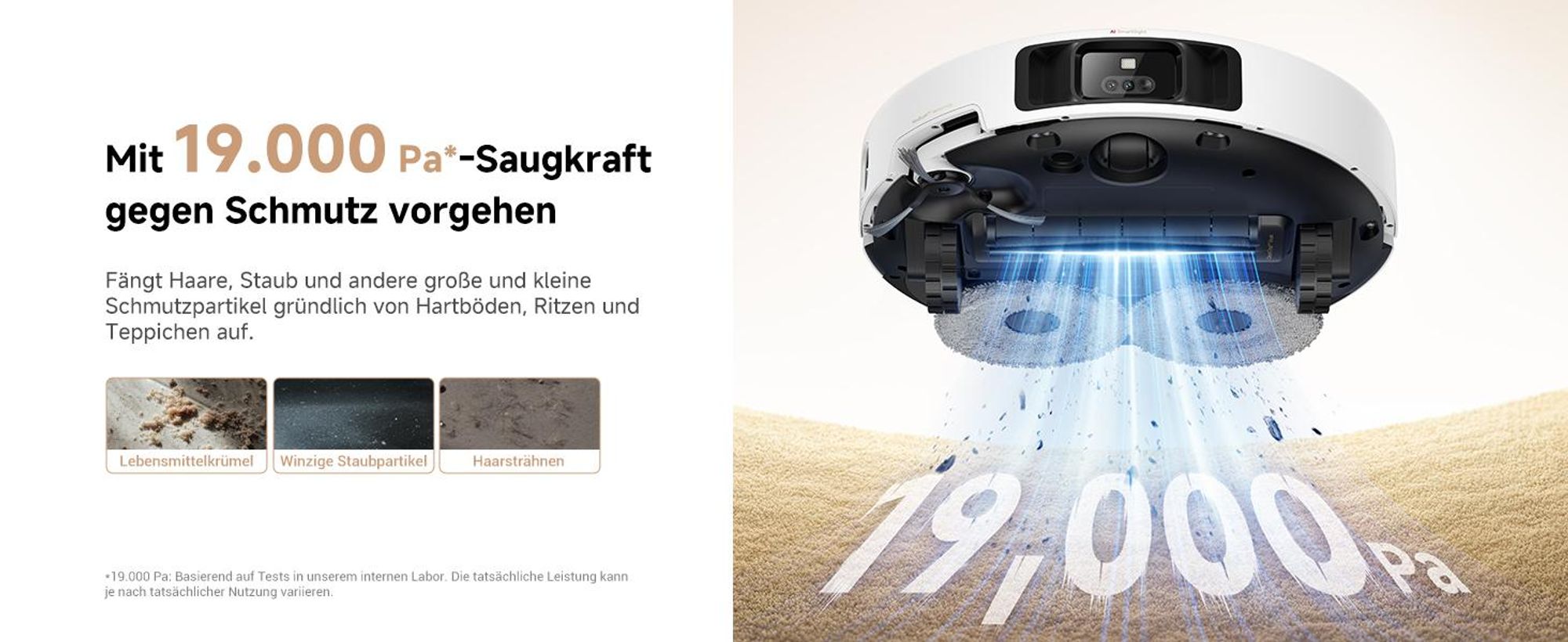 MOVA P50 Pro Ultra Saugroboter 19.000 Pa, Mopp 75 °C, LDS, AI+LED Hindernisvermeidung + Reinigungsflüssigkeit