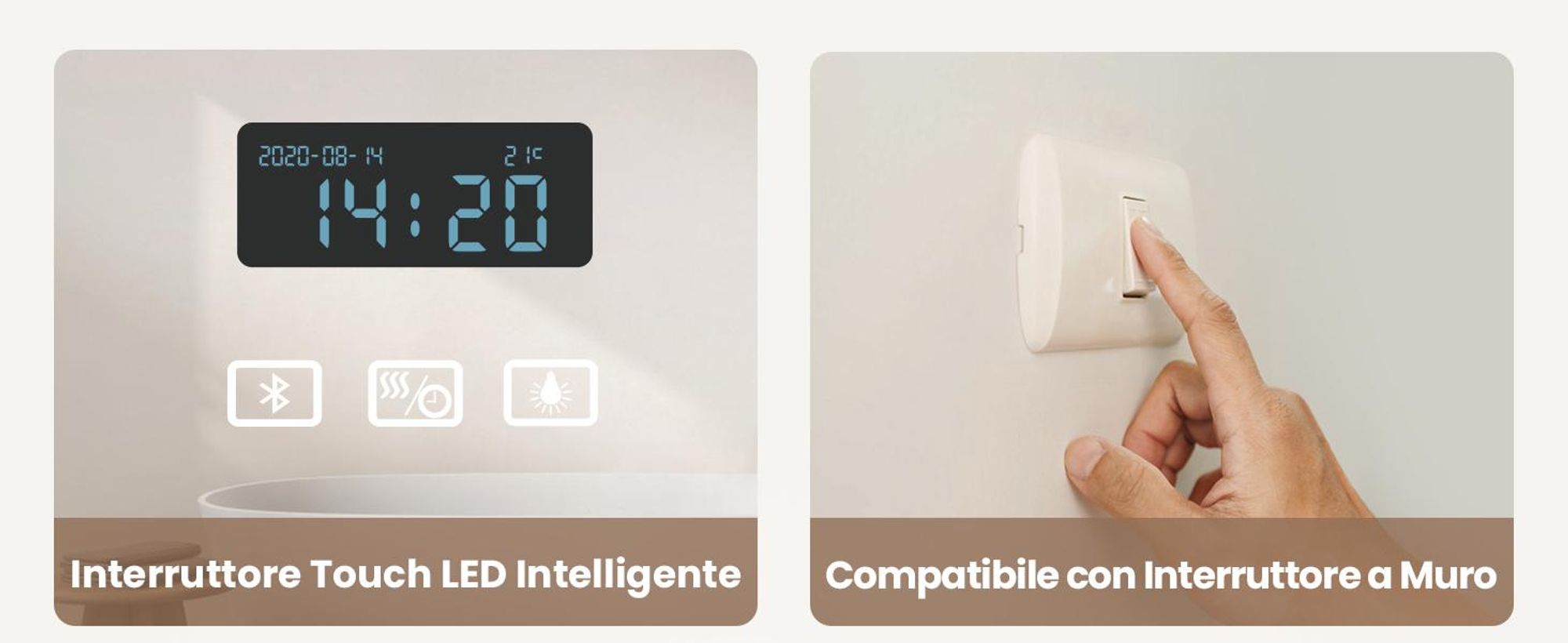 EMKE Specchio da bagno con ingrandimento 3X Interruttore touch 3 colori di luce Dimmerabile Orologio antiappannamento Bluetooth 80X60cm