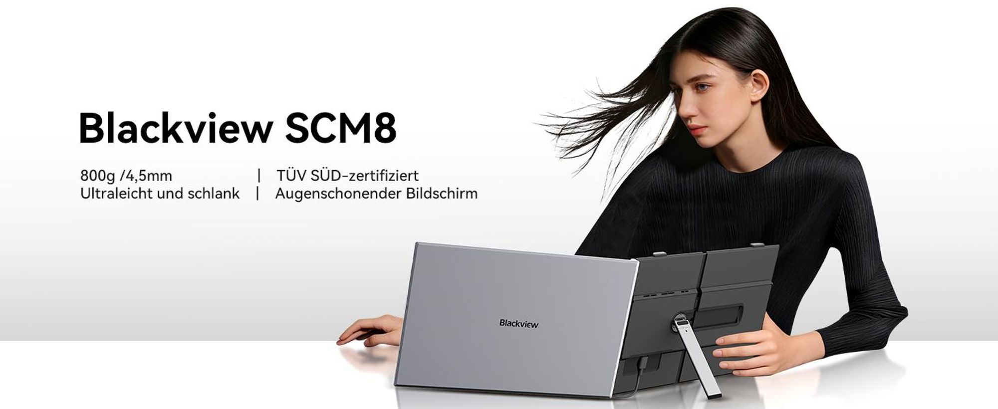 Blackview SCM8 15.6" Tragbarer Einzelner Monitor, 1920×1200 ultradünn Computerbildschirm(für 13-17,3" Laptops), 180° horizontal drehbar