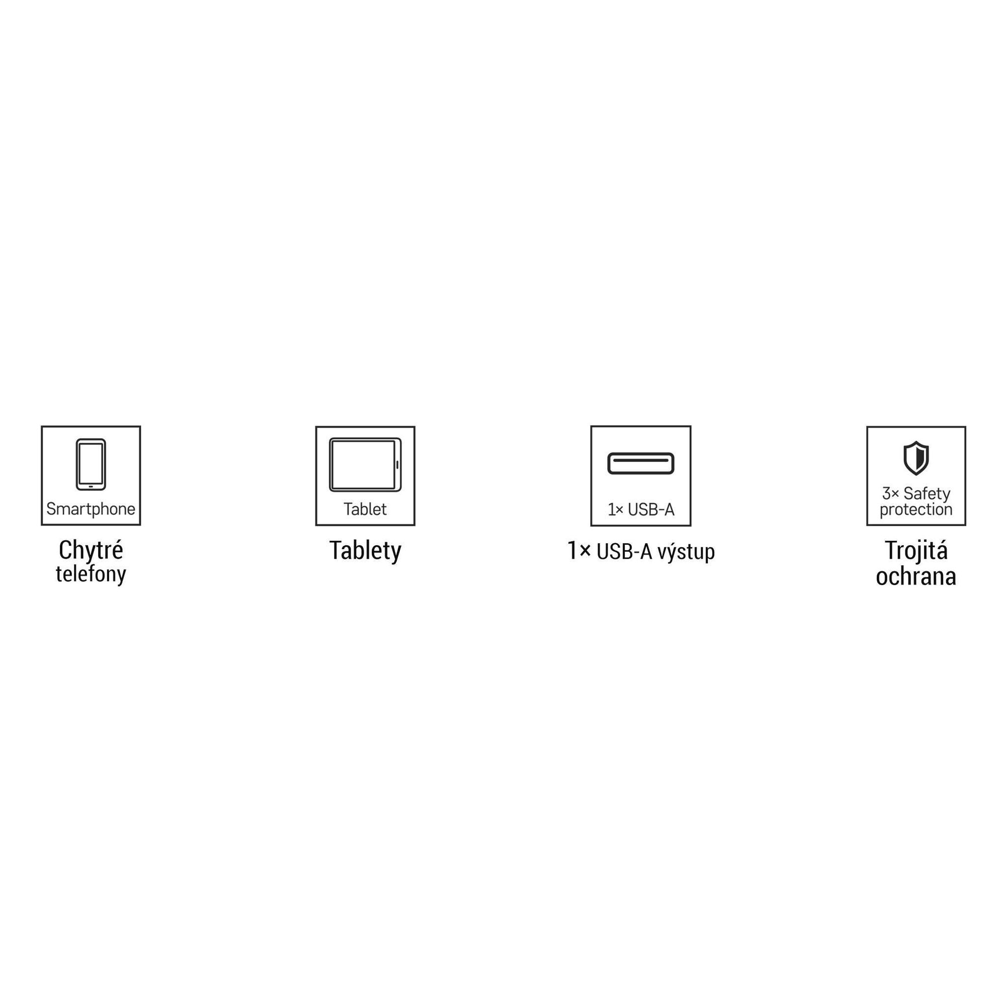 EMOS Nabíječka USB-A 10 W, napájecí zdroj USB bez kabelu, euroadaptér typu USB-A, pro smartphone, iPhone, dobíjecí zařízení, 5 V / 2 A, bílá, V01B10