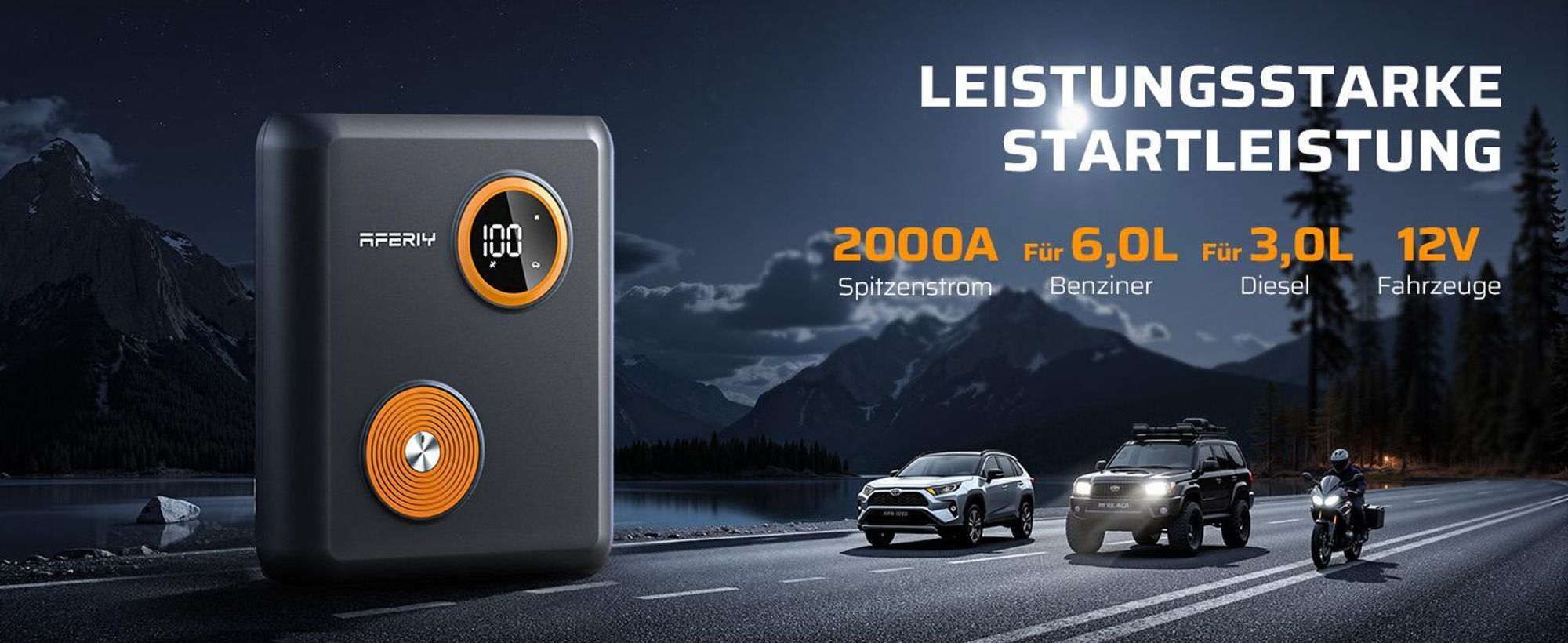 AFERIY GK03 Štartovací zdroj 2000A | 27500mAh Sodíkovo-iónový Jump Starter