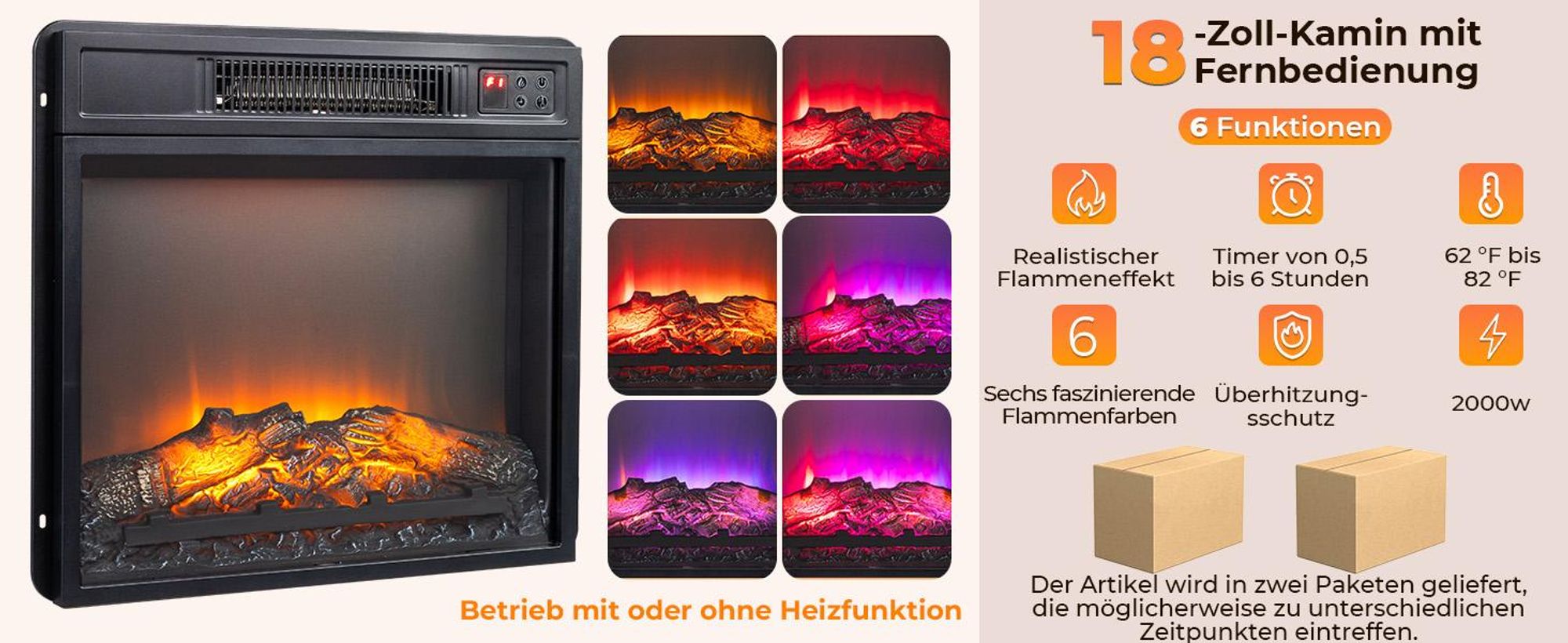 LEADZM Kamin mit LED-Flammen, Elektro Kamin mit Heizung, 1800W Elektrischer Kamin, Sparsamer Kamin Elektrisch, Wandkamin mit Fernbedienung & Timer, Elektrische Kamine mit MDF-Gehäuse,102×30×88cm