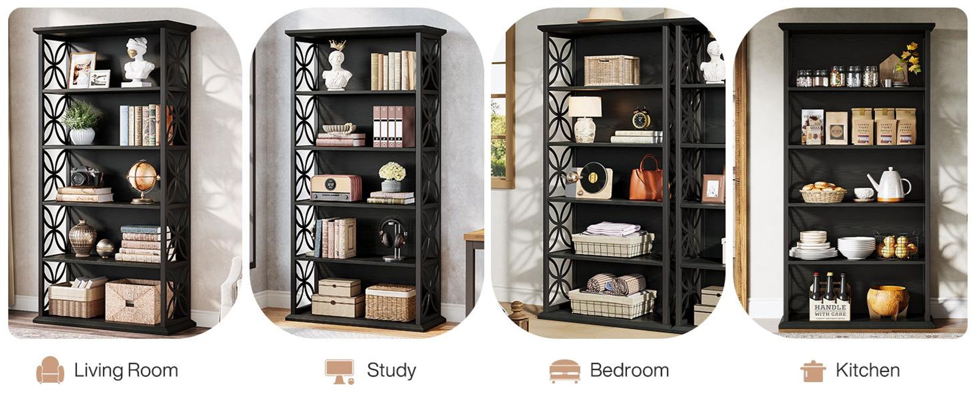 Tribesigns 6-stöckiges Bücherregal, 180 cm, Industrie-Bücherregal mit Metallrahmen, freistehende offene Ablagefächer für Homeoffice, Wohnzimmer