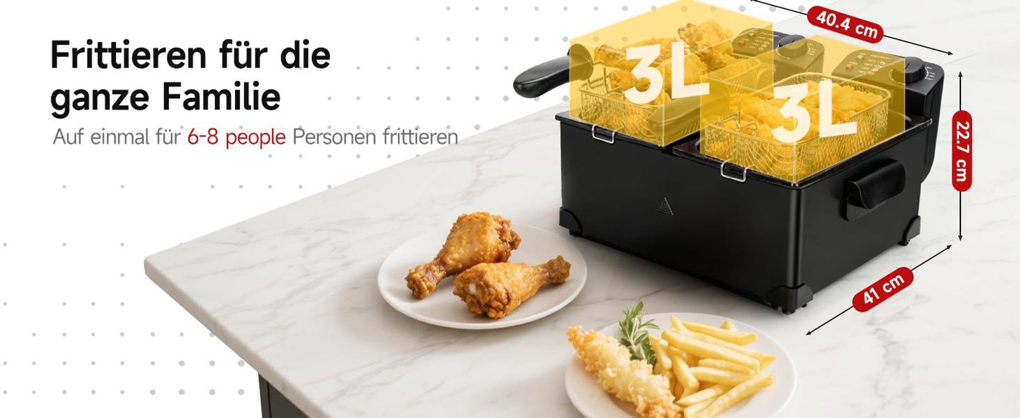 Aigostar - 6L Doppel-Fritteuse mit 2 Körben, Öl-Fritteuse mit Kaltzonenfunktion, 3600 W, Sichtfenster, Regelbarer Heizstufe bis 190°C