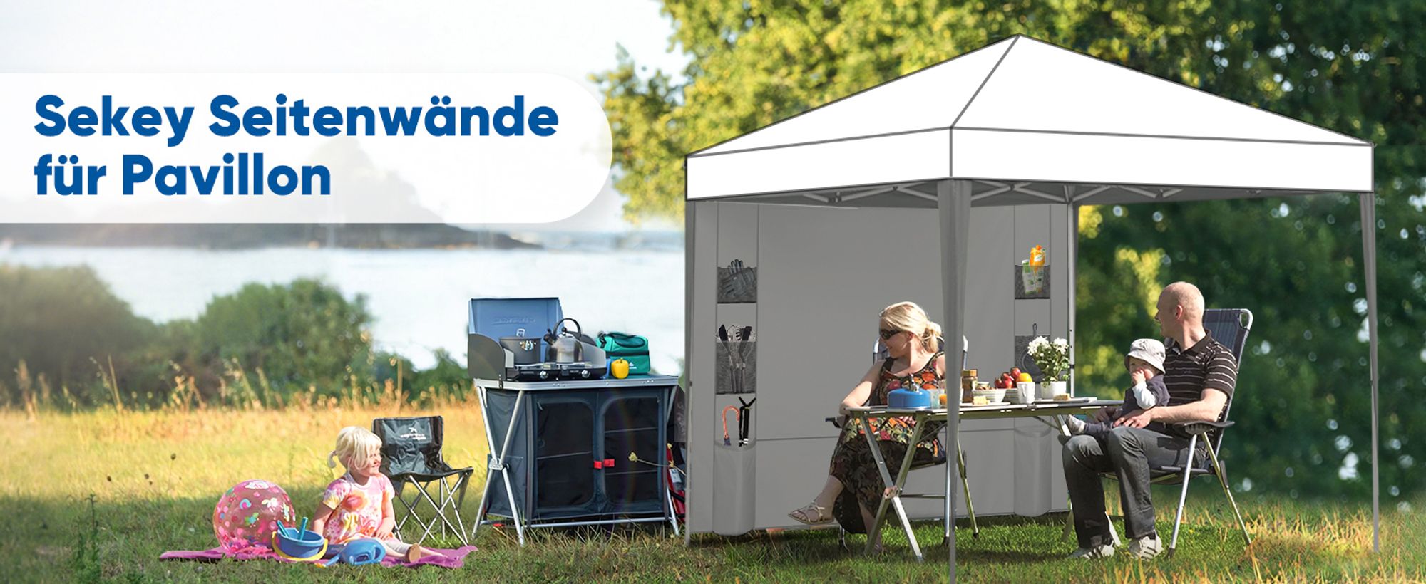 Sekey Seitenteil Multifunktionale seitenwand pavillon mit 6 Taschen, Grau