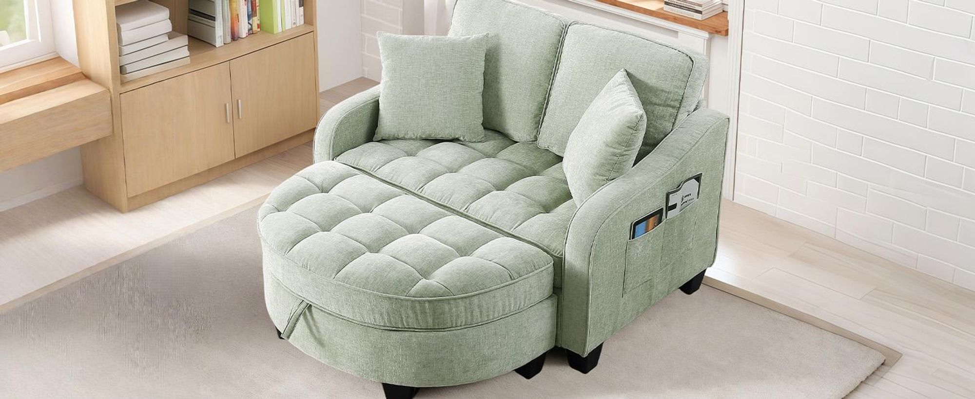 MODFU Multifunktionales Sofa Schlafsofa mit Aufbewahrungs-Hocker,Relaxsofa mit rutschfeste Kunststoffbeine,Cyan