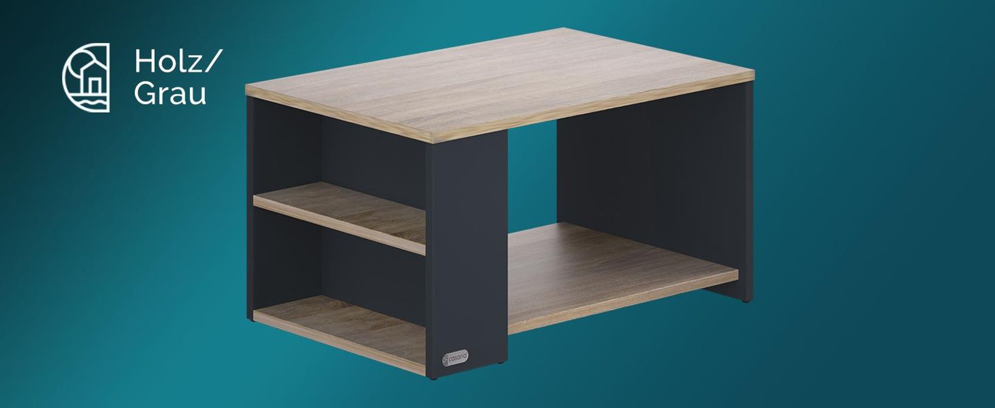 CASARIA Couchtisch mit Stauraum Holz-Grau
