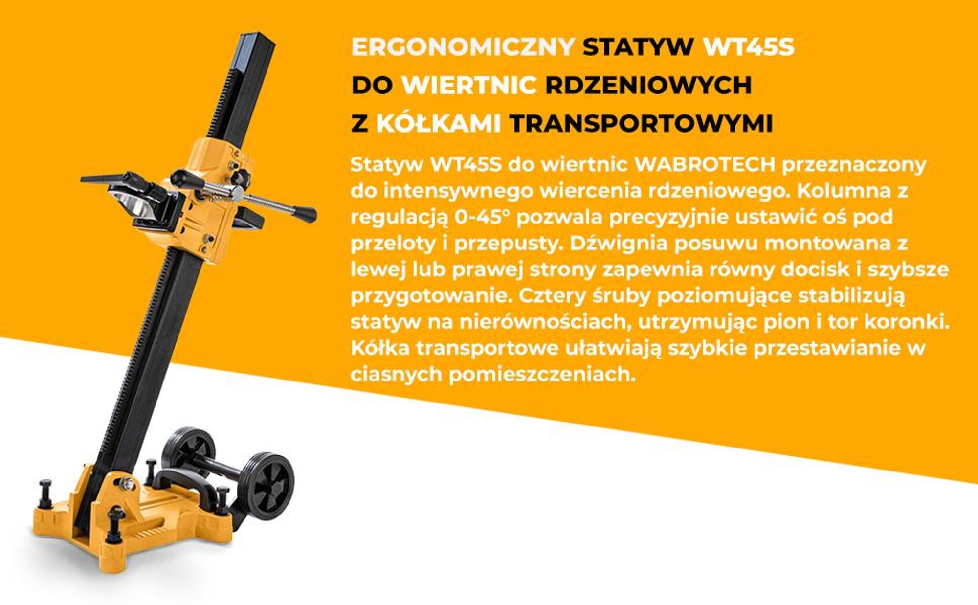 Statyw do wiertnicy WABROTECH pochyły regulowany WT45S Obejma 62mm