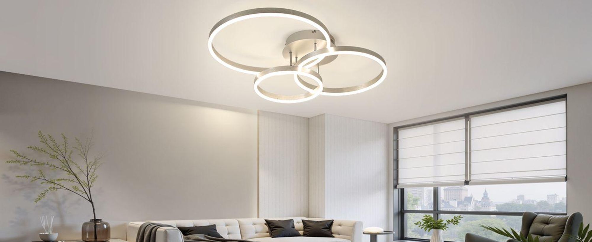 ZMH lampa sufitowa LED salon 82CM nowoczesna ściemnialna srebrna z pilotem 3 pierścienie metalowe oświetlenie sypialnia kuchnia