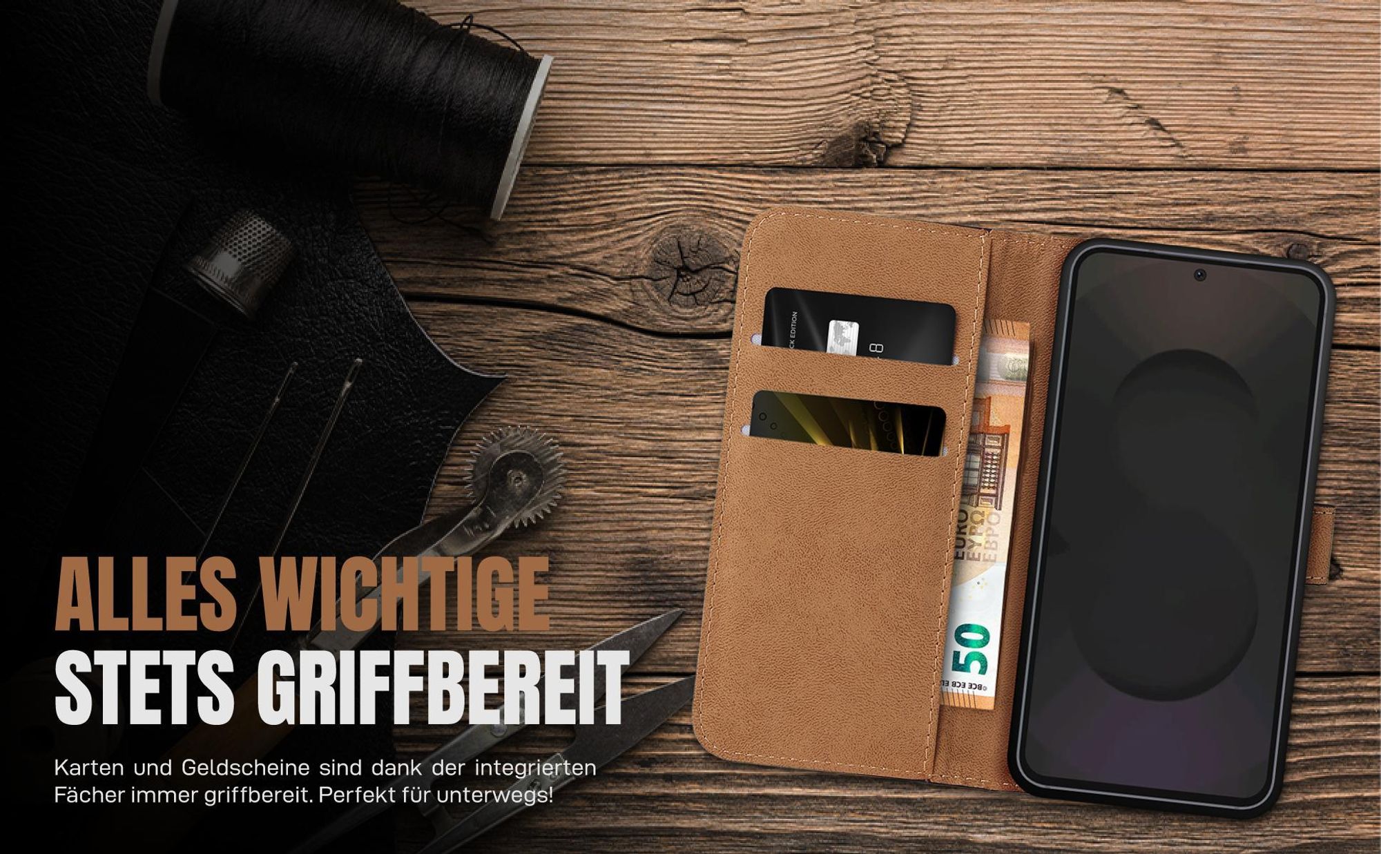 Klassische Schutzhülle für Samsung Galaxy S25 FE mit Kartenfächern und Geldfach