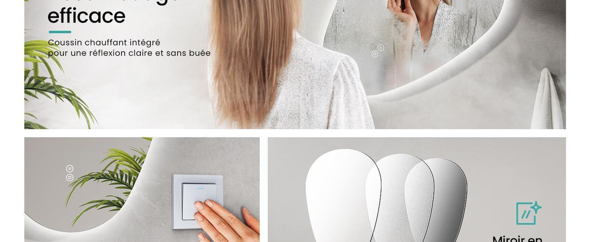 EMKE Miroir de salle de bain avec éclairage 80 x 60 cm Miroir de salle de bain asymétrique, miroir de salle de bain avec 3 couleurs de lumière Variable, antibuée, interrupteur tactile