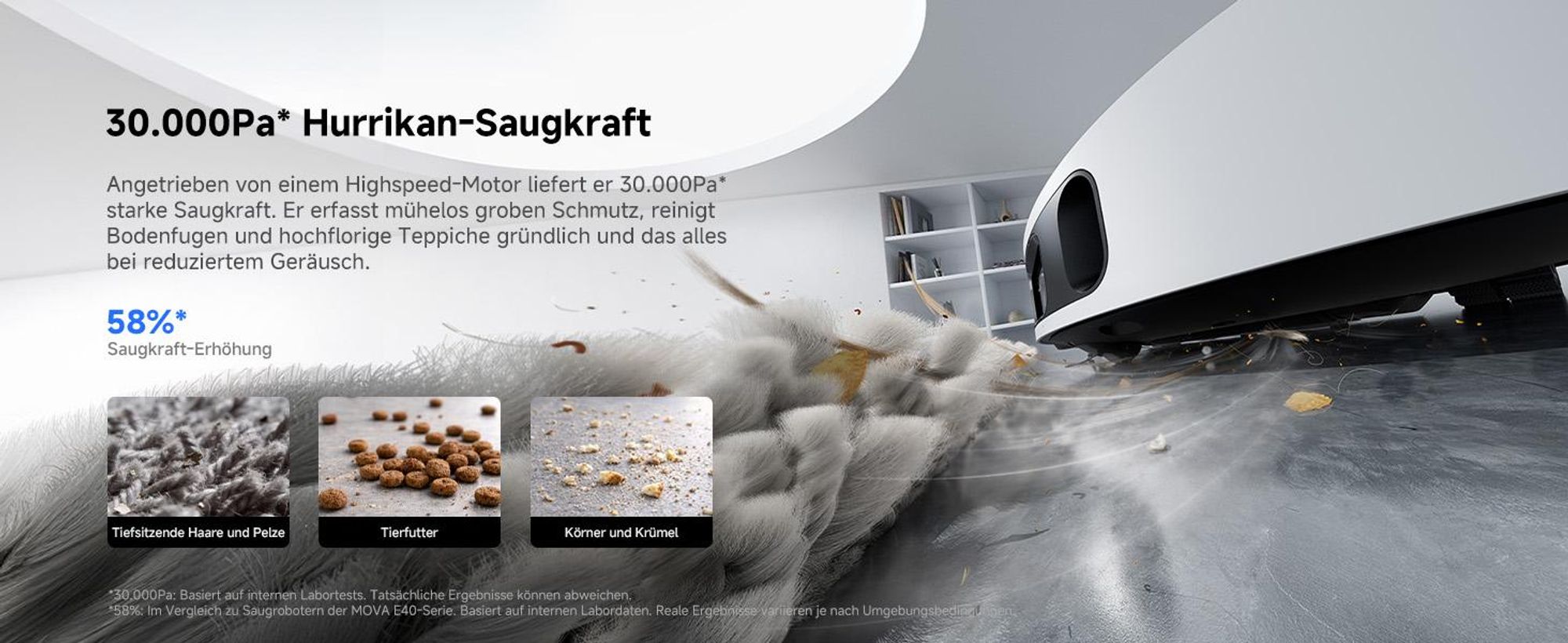 MOVA E50 Ultra Saugroboter mit Wischfunktion, 30.000Pa, 12N/260Umin, MaxiReach-Mopp, Auto-Entleerung, 5L Tank