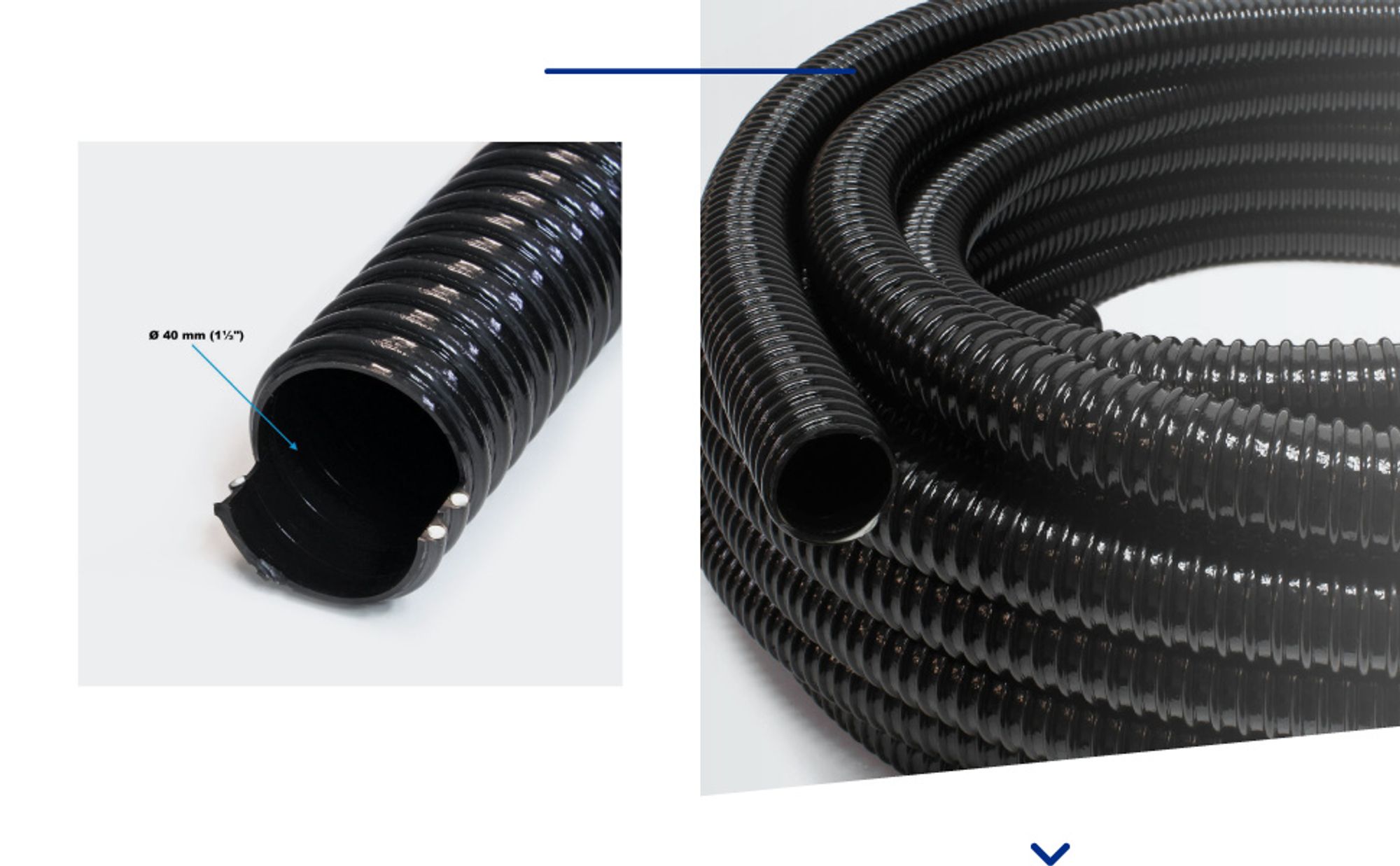 Wiltec Flexibler Förderschlauch 5m Spiralschlauch 40mm (1 1/2") schwarz mit Verstärkungsspirale Bewässerung Wasser Teich