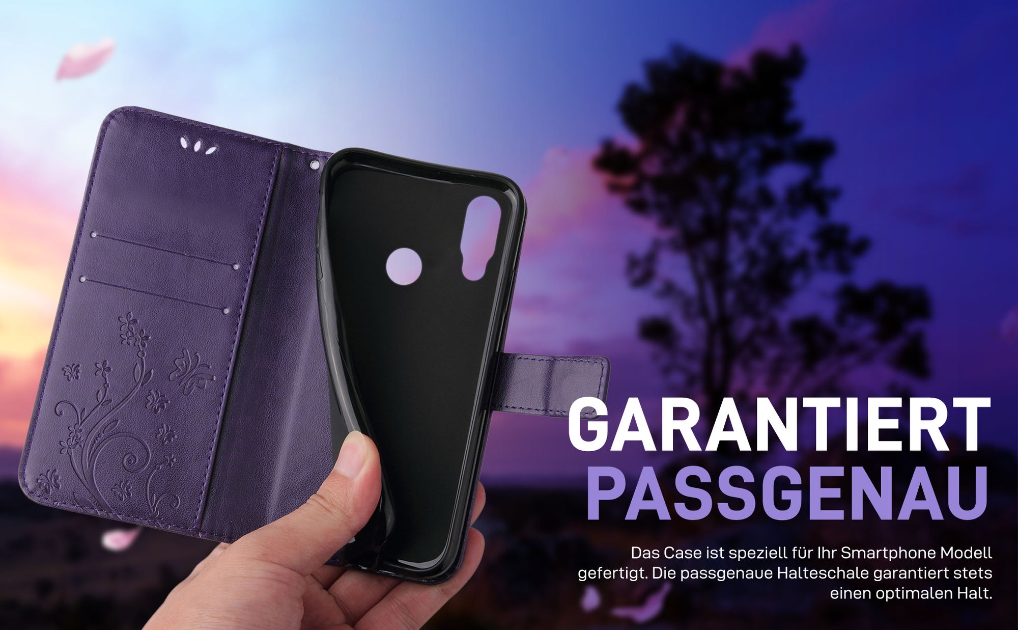 Violette Klapphülle für Huawei P20 Lite mit präziser Passform und sicherem Halt