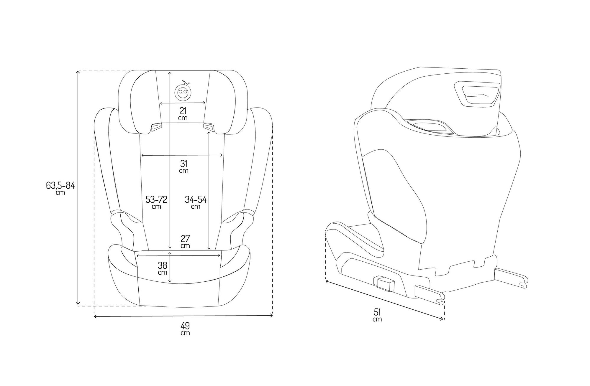 MoMi MEI – i-Size Kindersitz Gruppe 2/3 (100–150 cm, bis 36 kg) mit ISOFIX & 9-fach verstellbarer Rückenlehne – Schwarz