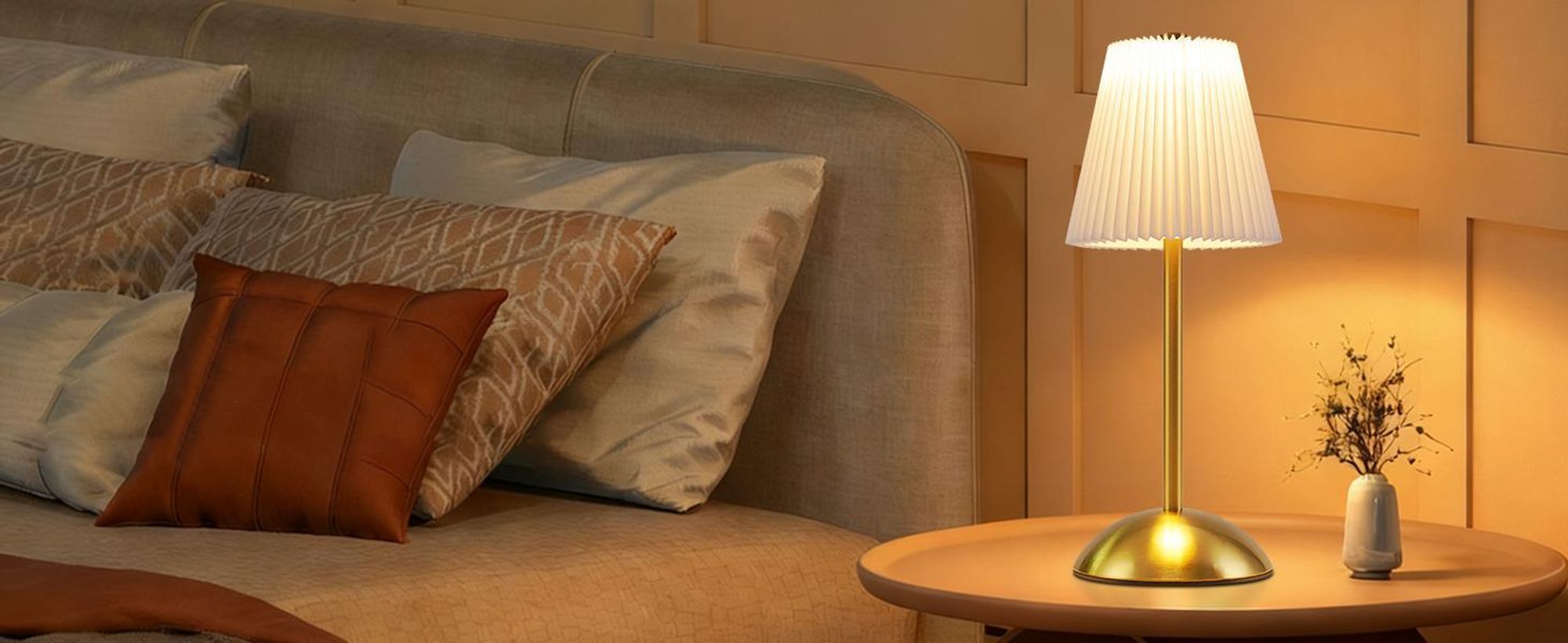 ZMH Stolní lampa Bezdrátová noční lampa Sada 2 LED stolních lamp Dotykové stmívatelné noční lampy s USB Bílé látkové stínítko do ložnice