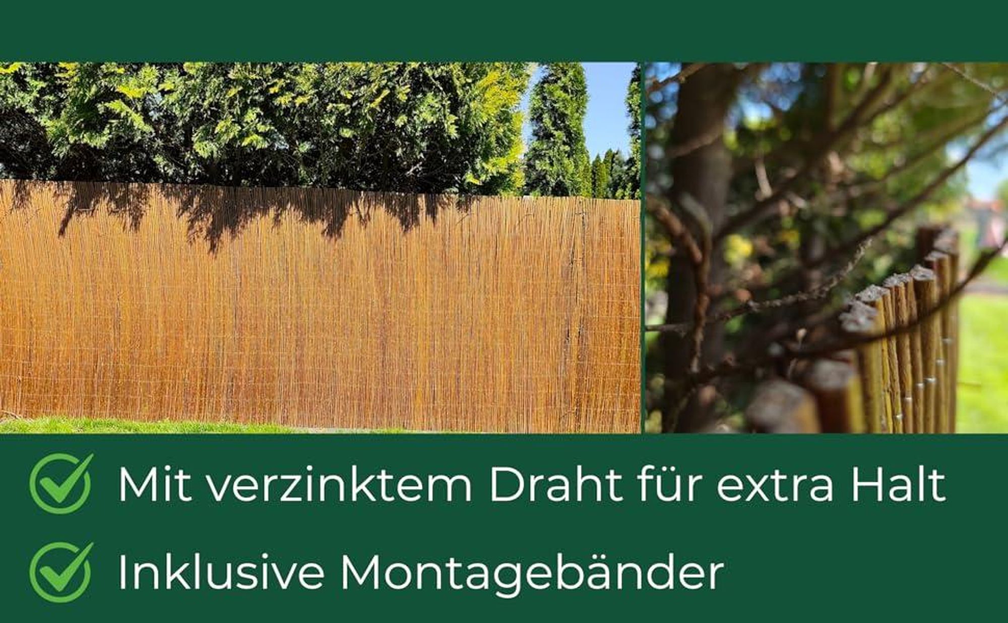 Weidenmatte 200 x 300 cm Gartenzaun Balkon Weidenzaun Zaun Windschutz & Sonnenschutz Balkonverkleidung Wetterfest Sichtschutzzaun Sichtschutzmatte