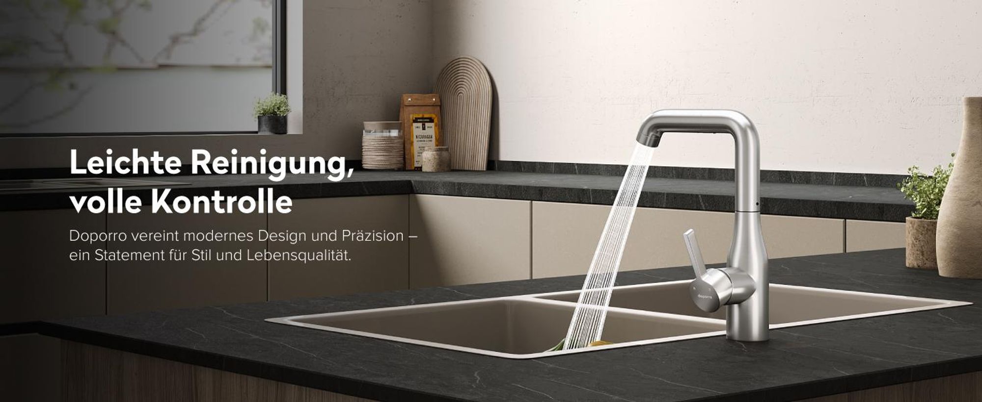 doporro Wasserhahn Küche Hochdruck, Einhebel-Mischbatterie, Spültischarmatur 360°Schwenkbar Küchenarmatur aus Edelstahl Gebürstet silber Turnix-04
