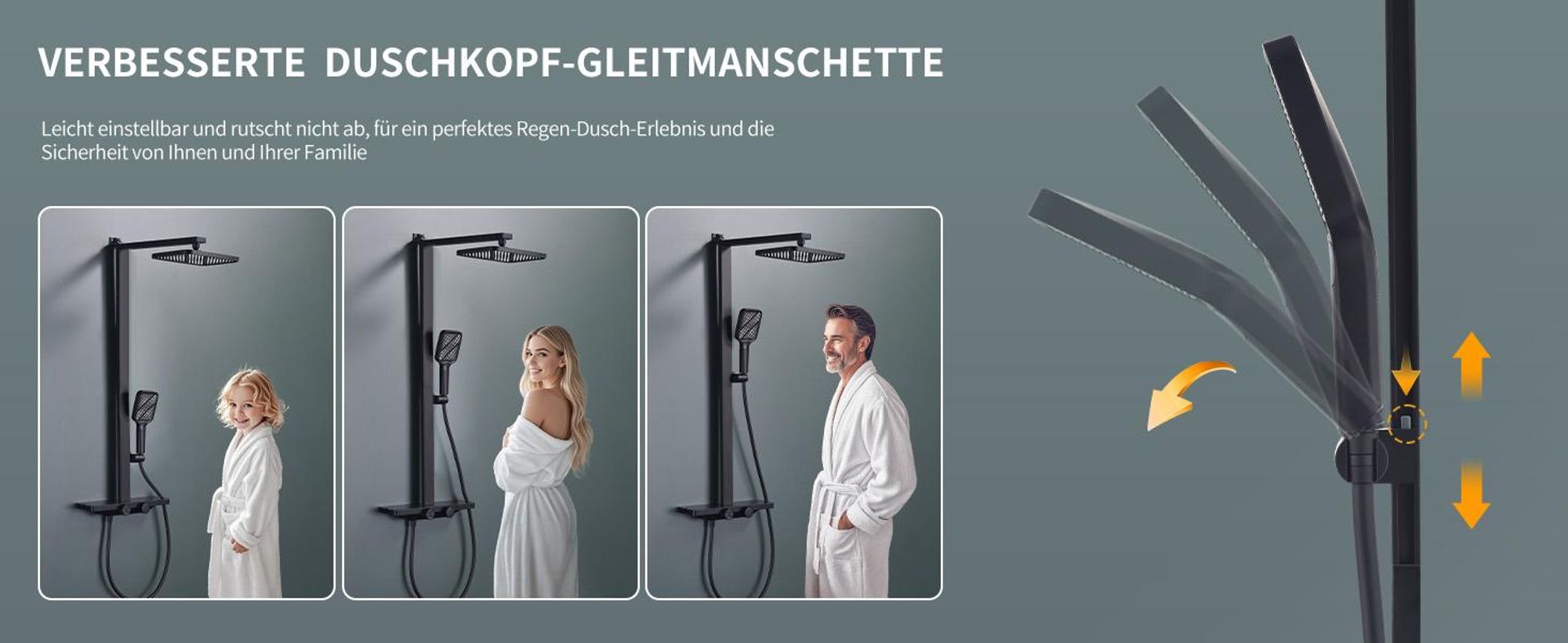 Homelody Duschsystem mit Thermostat und Glasablage in Schwarz Matt,Brausegarnitur 3 Strahlart(en), 12 Zoll Regendusche, 3-Funktions-Handbrause