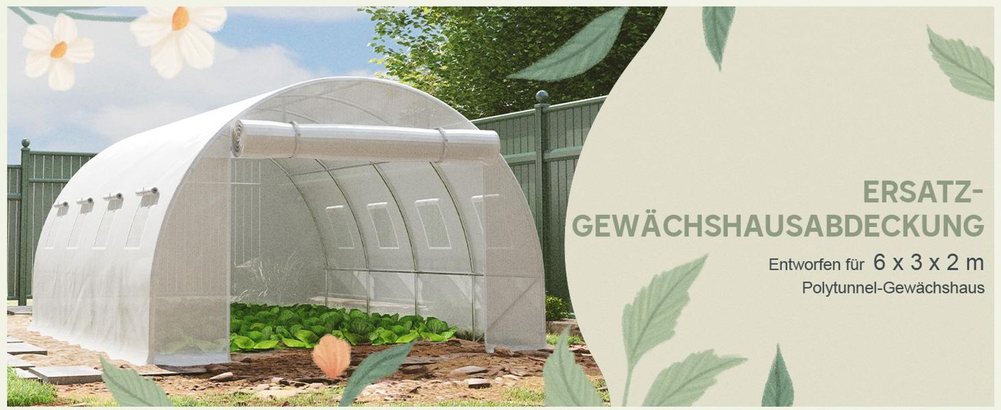 Outsunny Gewächshausfolie 3 x 4 m, wasserdicht Polyethylenfolie mit Rolltür
