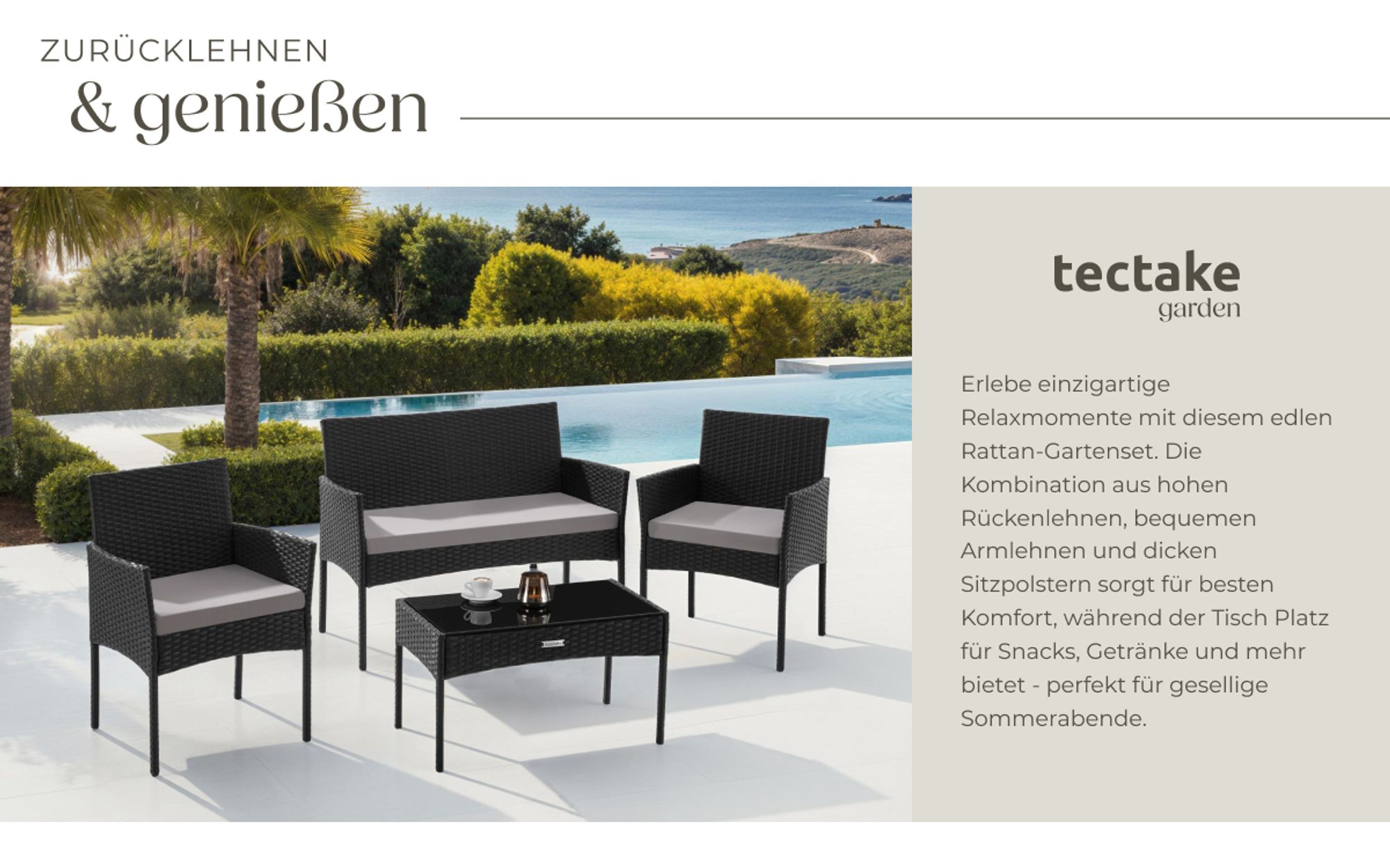 tectake® Rattan Gartenset Palese für 4 Personen