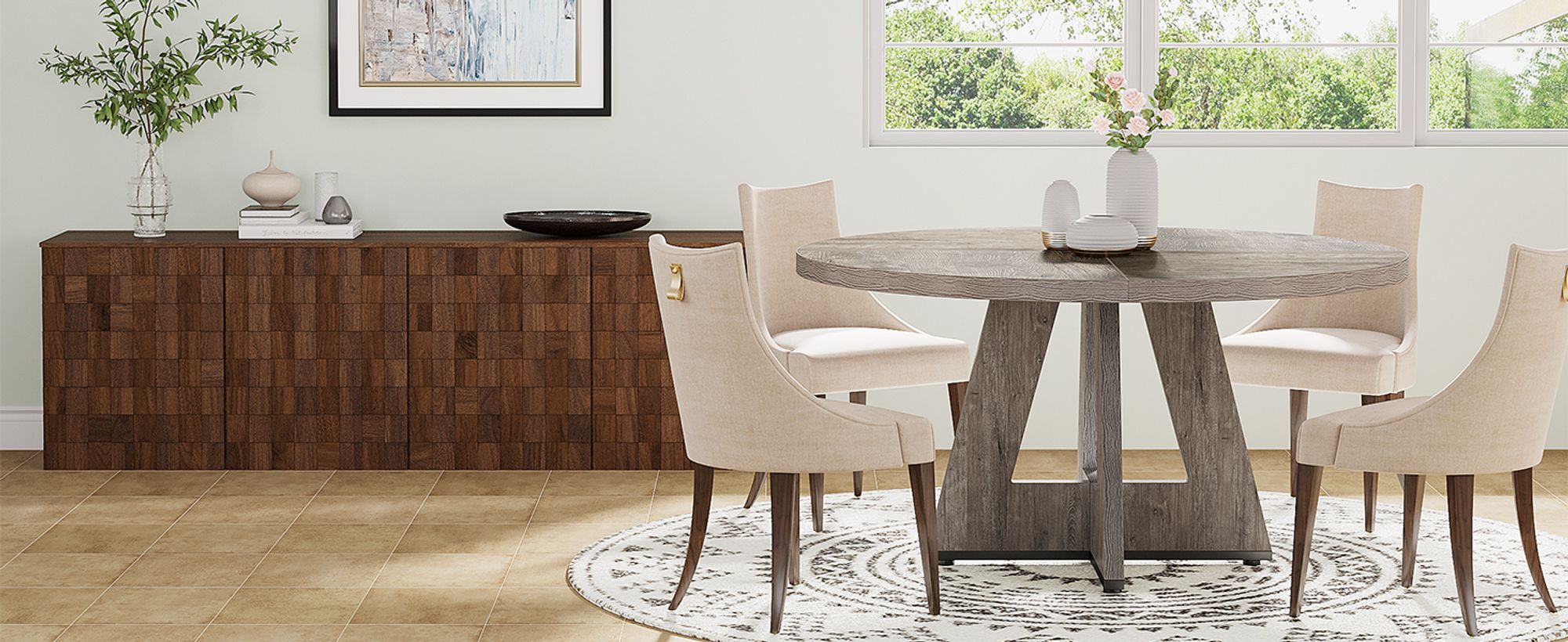 Tribesigns Farmhouse Esstisch, 120 cm Runder Esstisch für 4, Runder Esstisch für Zuhause Esszimmer Wohnzimmer (Grau)