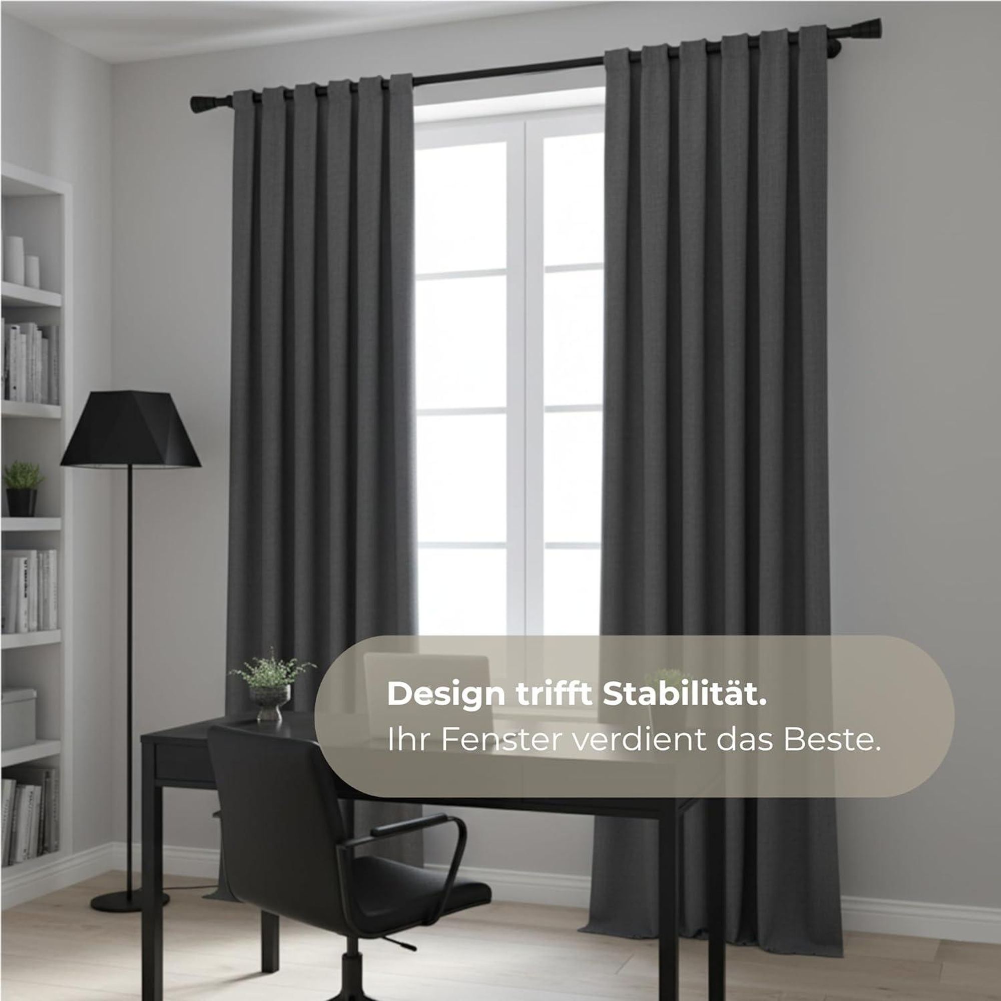 Techno 400 cm Doppelte Gardinenstange Schwarz 19 mm aus Metall mit Endstück Basic Komplettset mit Ringen und Clips Inklusive Montagezubehörset